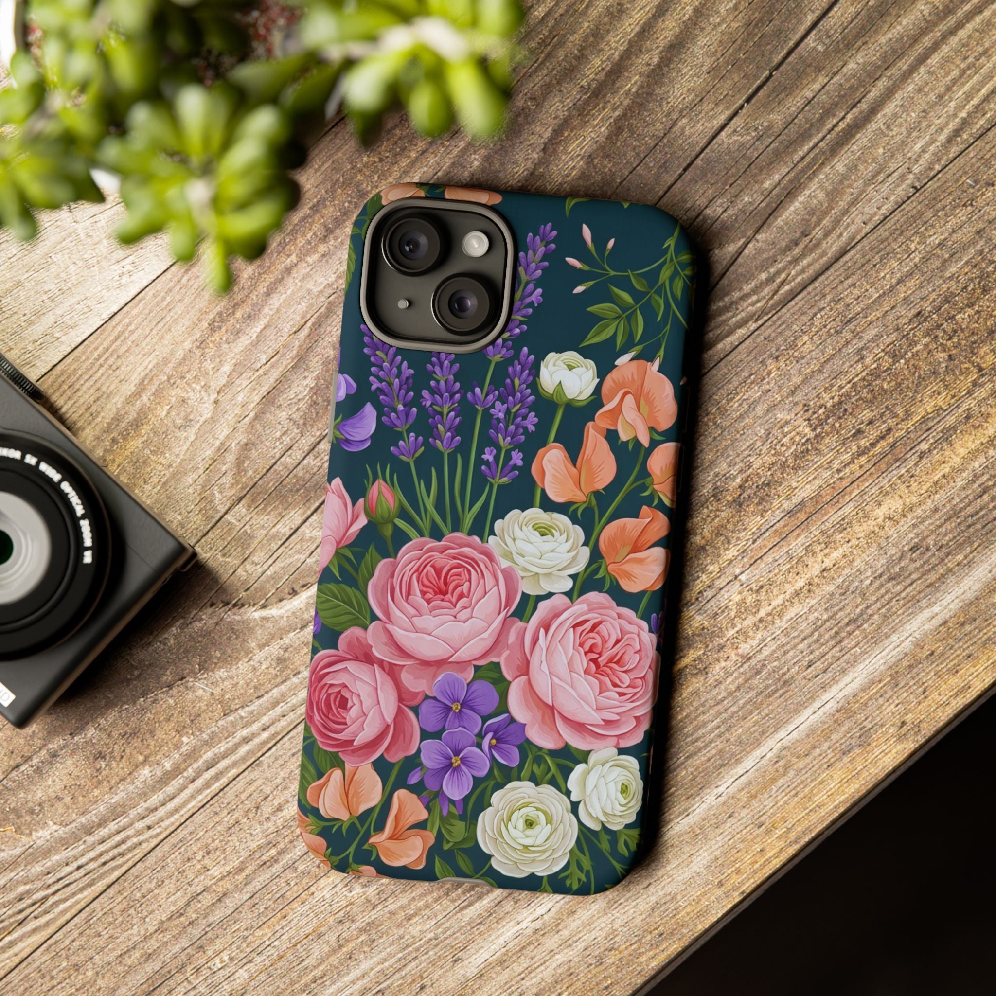Floral Bouquet Phone Case — Vintage Roses & Lavender Protective Cover