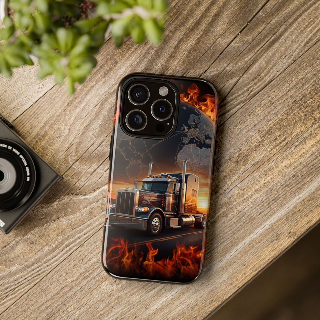Truck Flames Phone Case — Bold Semi-Truck Globe Design