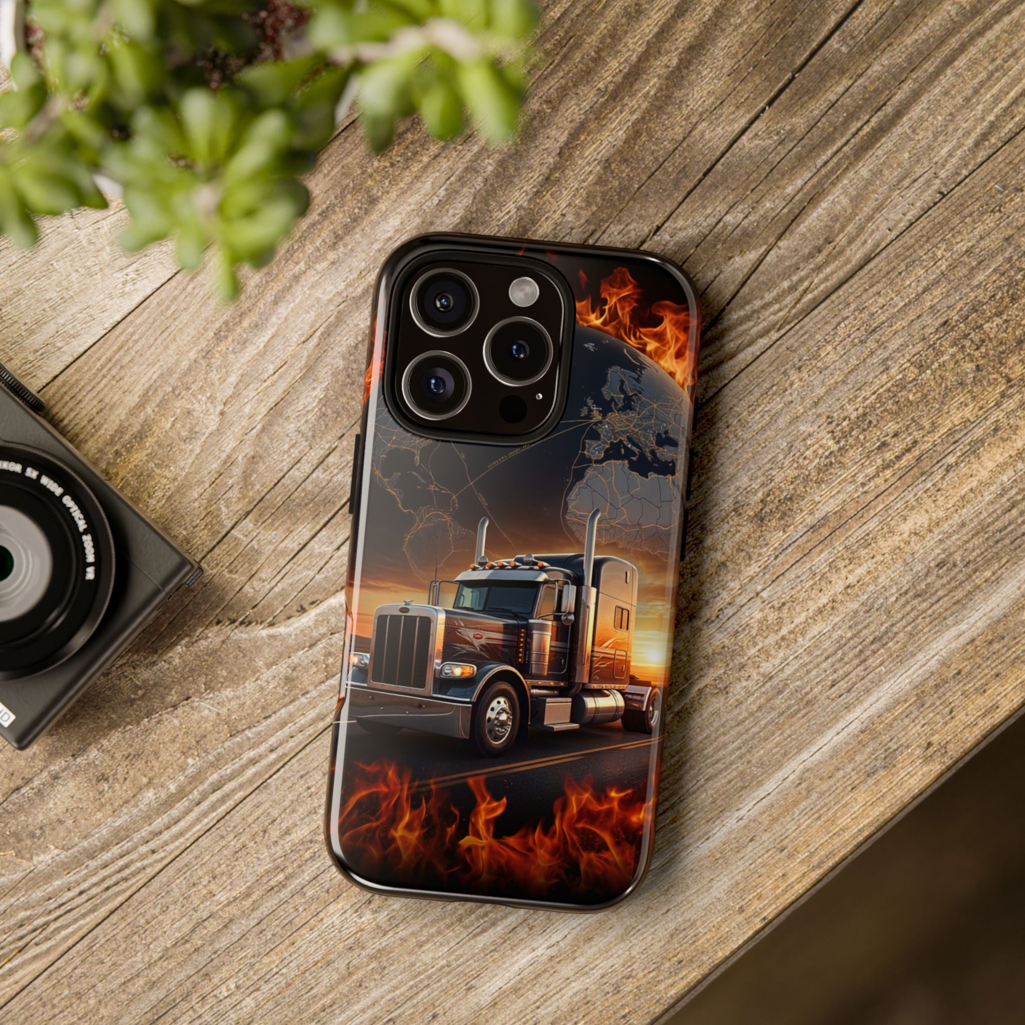 Truck Flames Phone Case — Bold Semi-Truck Globe Design