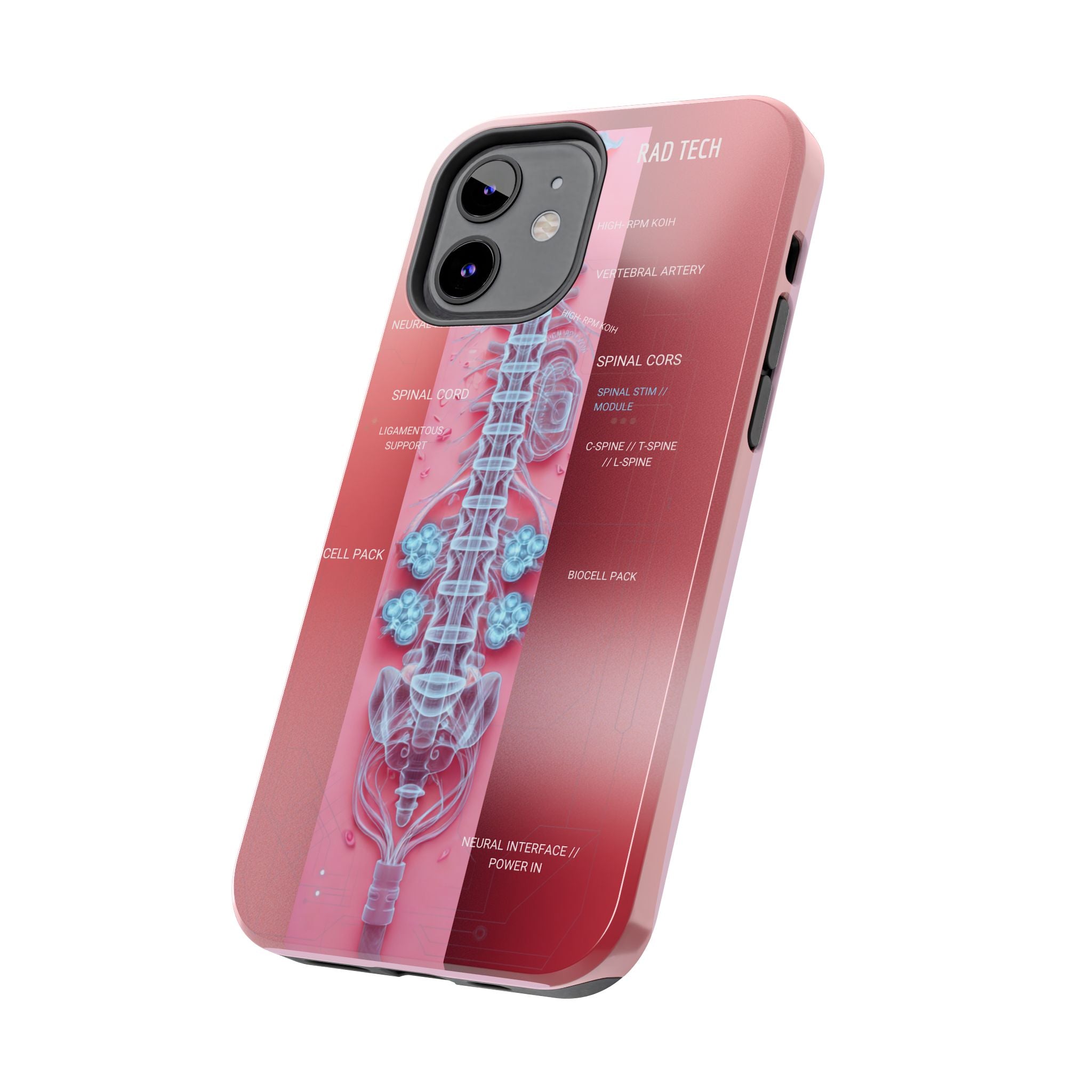 Anatomical Spine Tough Phone Case — Medical X-Ray Design, ‘Spinal Cord’ Labelled
