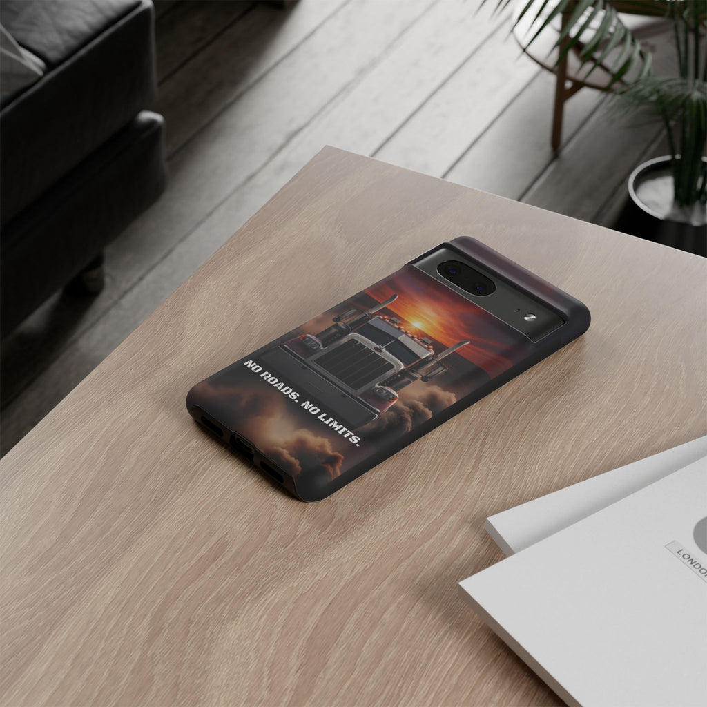 Truck Phone Case — "No Roads. No Limits." Sunset Semi Truck Protective Case