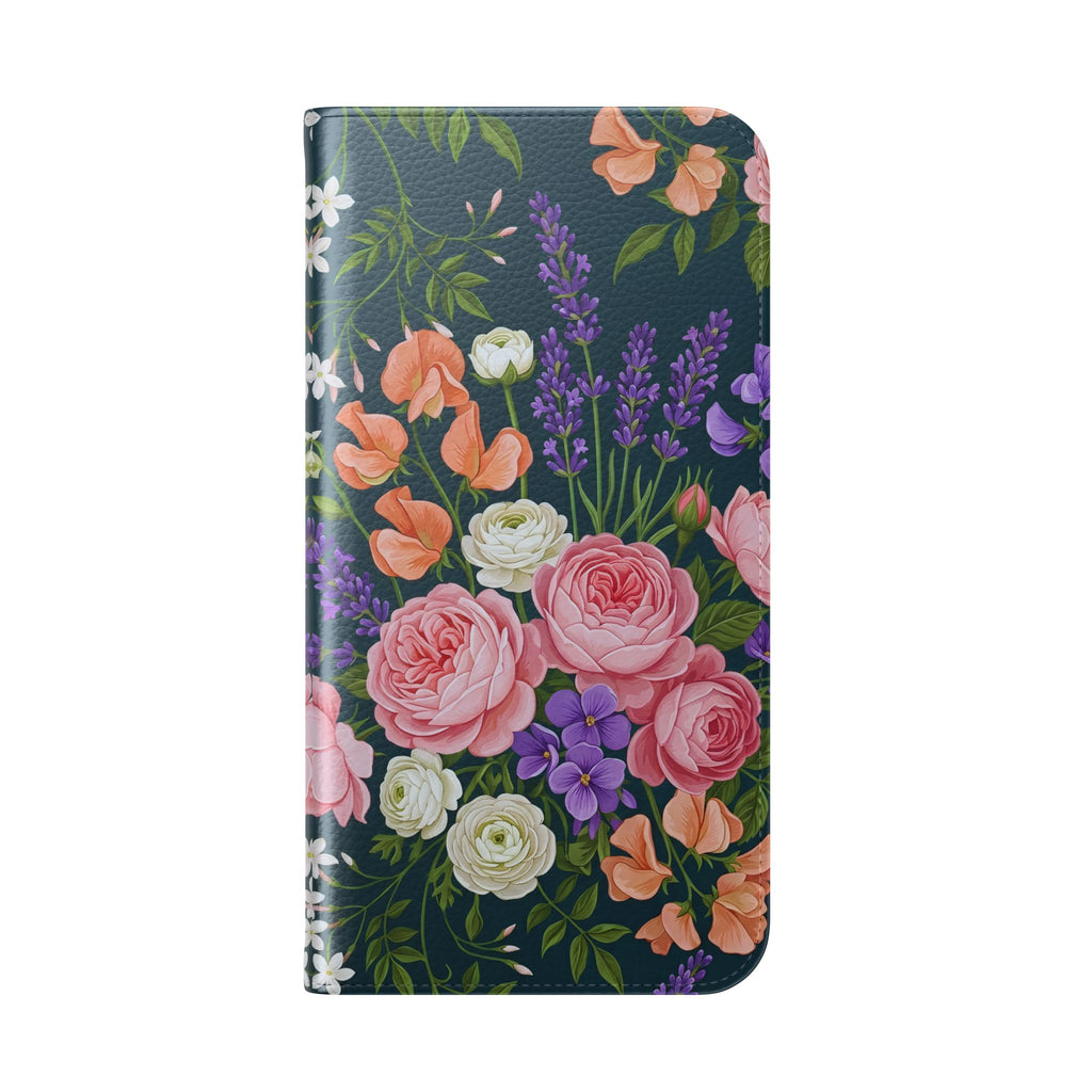 Floral Flip Phone Case -Wallet Cover with Card Slots