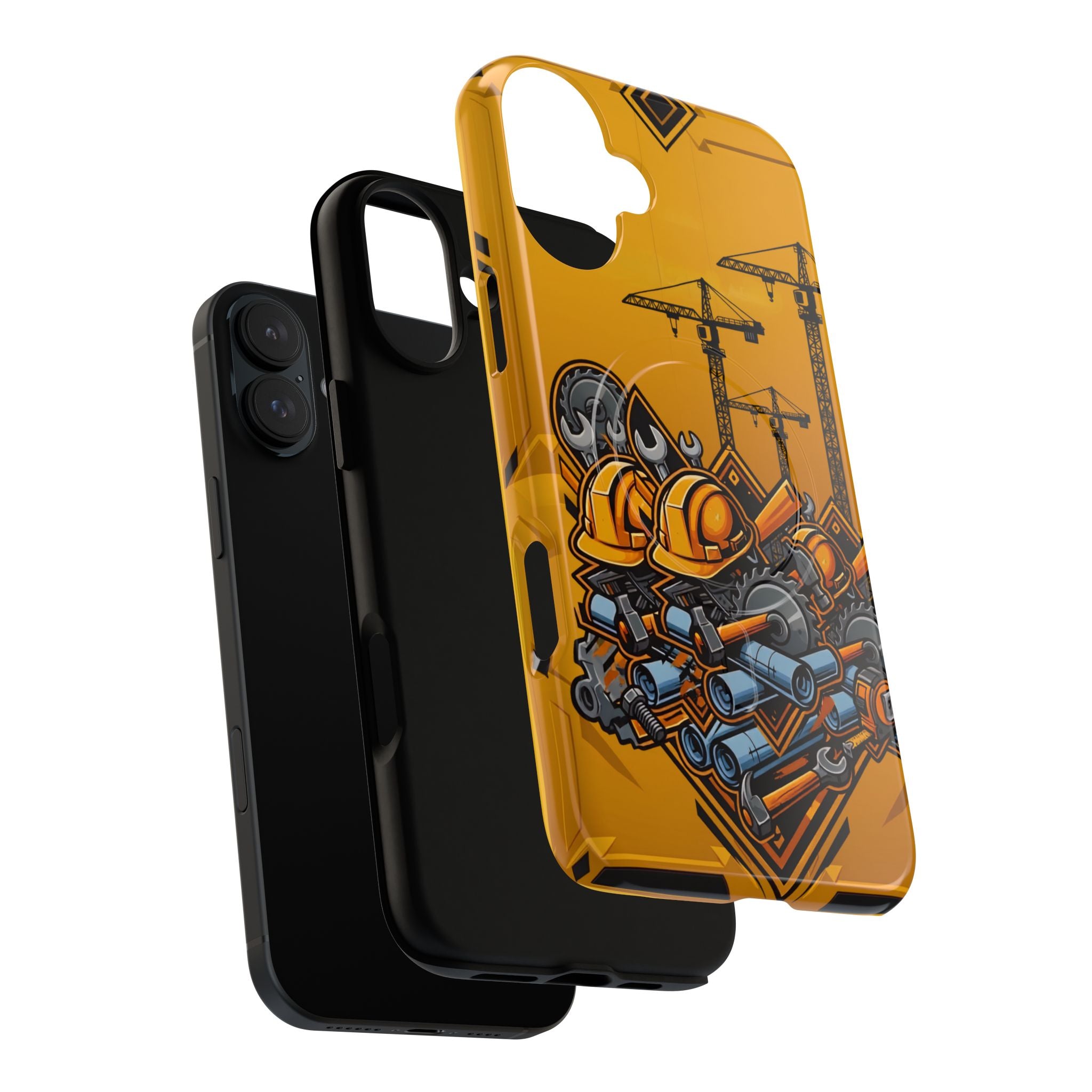 Construction Gear Tough Magnetic Phone Case — Worker Helmet & Tools Design