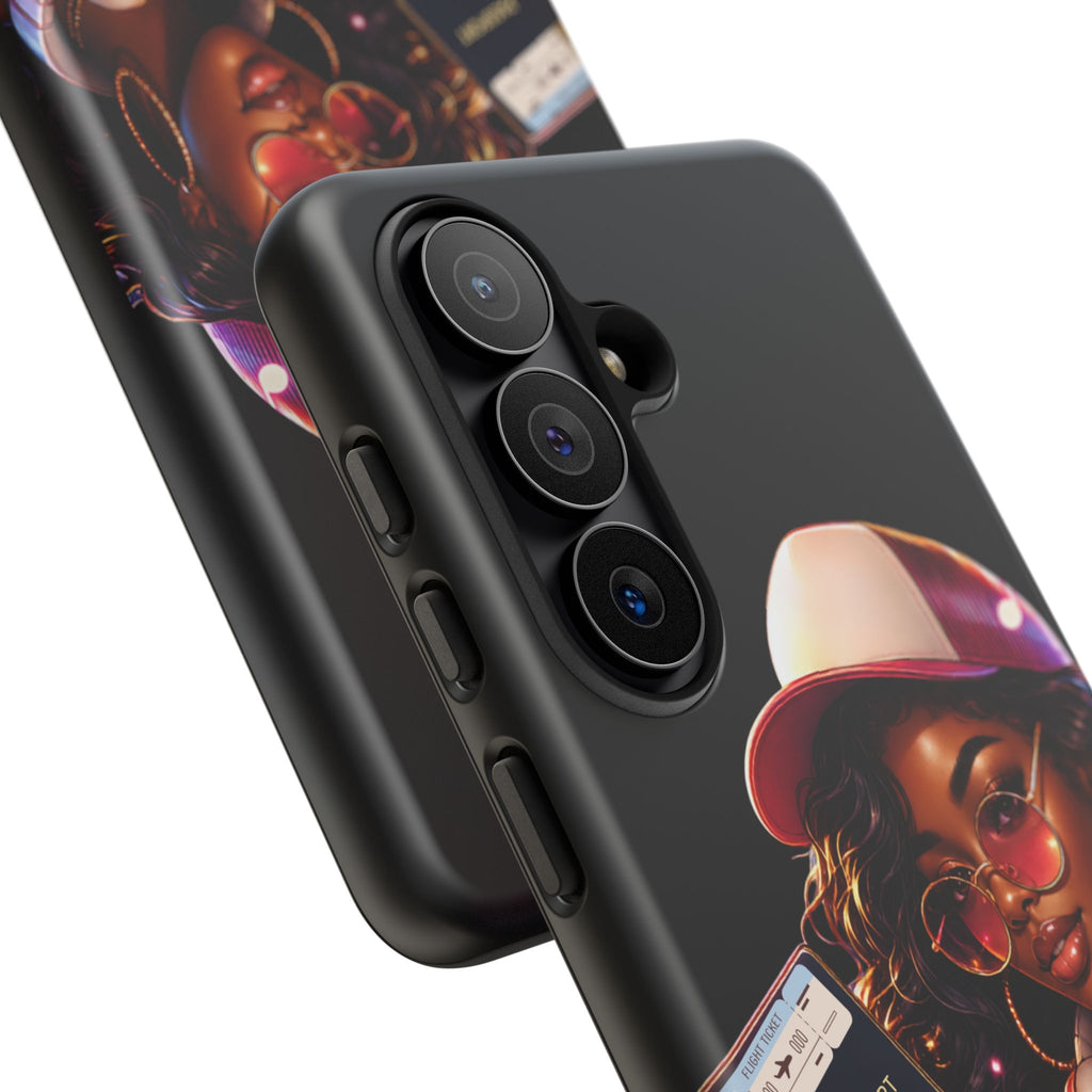 Tough Case – Stylized Urban Girl Phone Case with Headphones & Passport