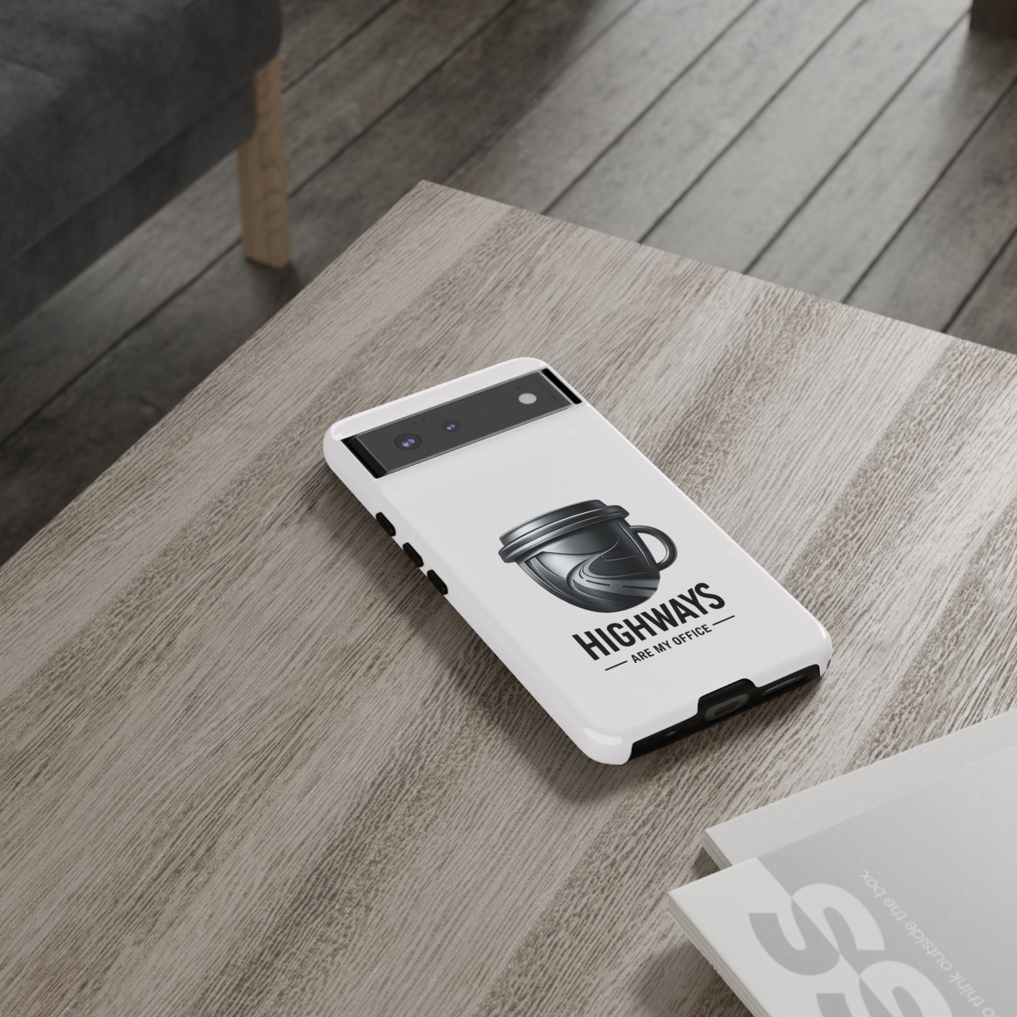 Hard Shell Phone Case — “Highways Are My Office” Travel Coffee Design