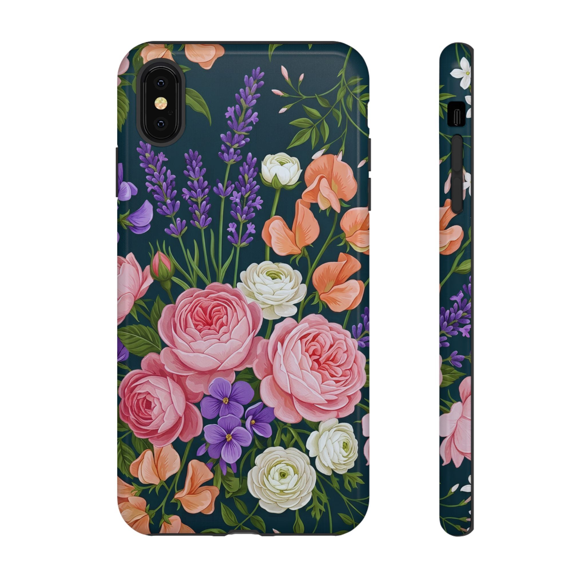 Floral Bouquet Phone Case — Vintage Roses & Lavender Protective Cover