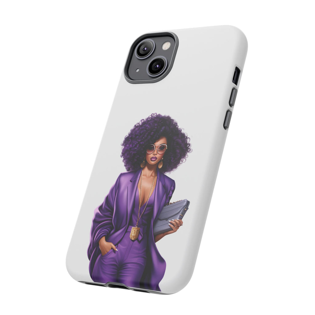 Purple Power Woman Phone Case — Afro Chic Businesswoman Protective Phone Cover