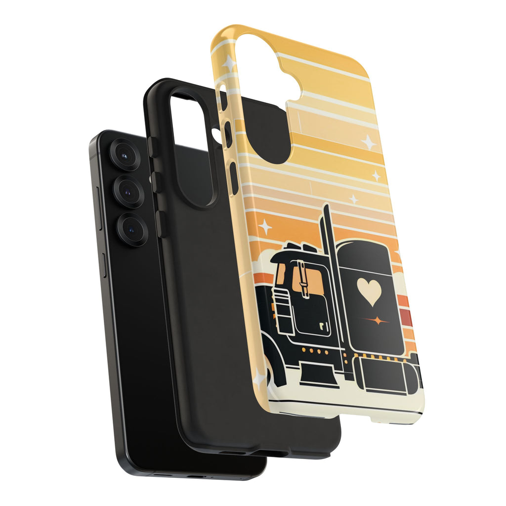 Trucker Heart Phone Case — Retro Semi Truck Protective Phone Cover