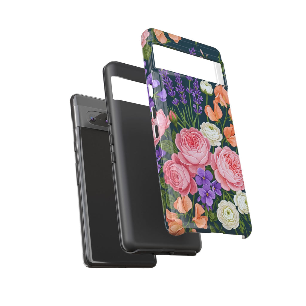 Floral Bouquet Phone Case — Vintage Roses & Lavender Protective Cover