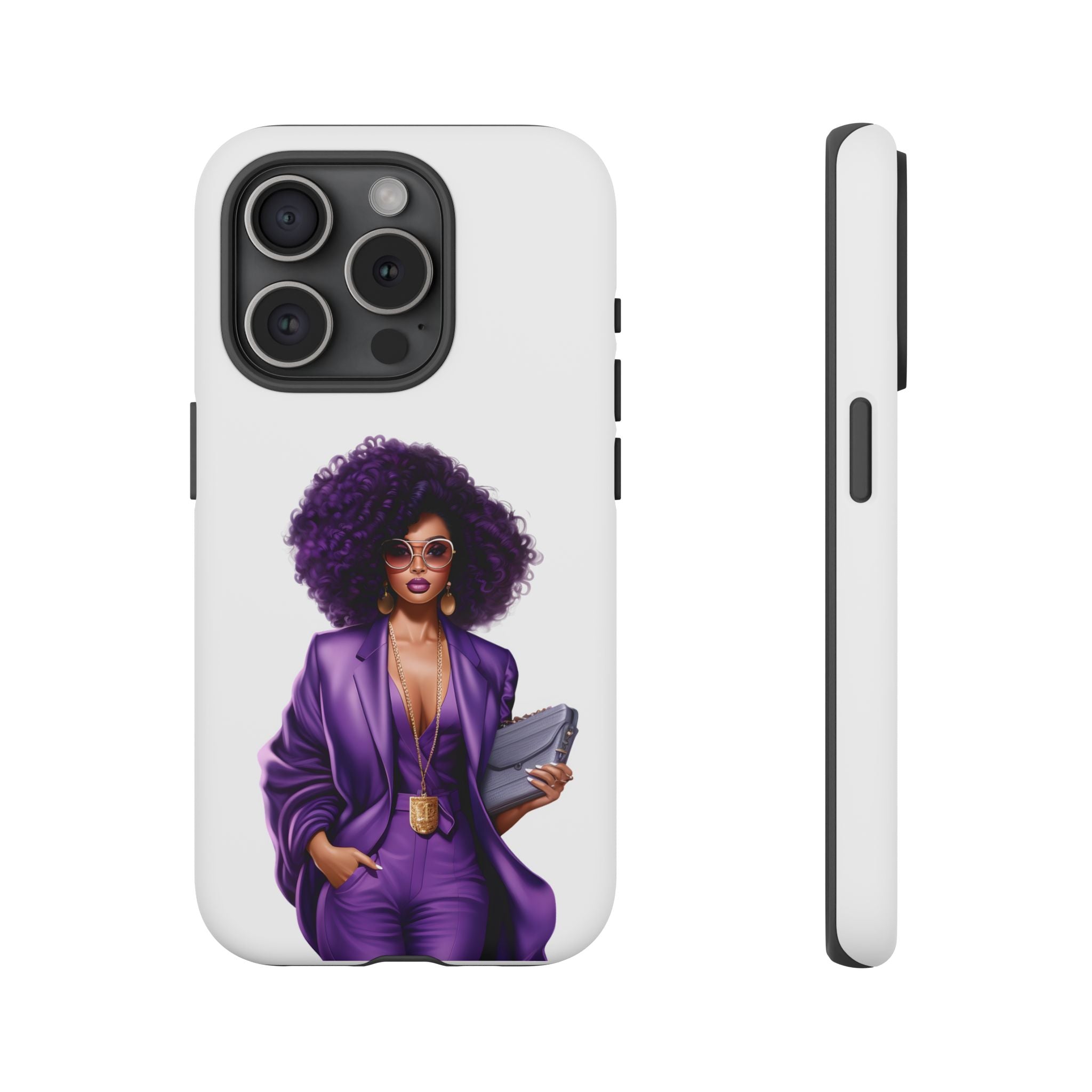 Purple Power Woman Phone Case — Afro Chic Businesswoman Protective Phone Cover