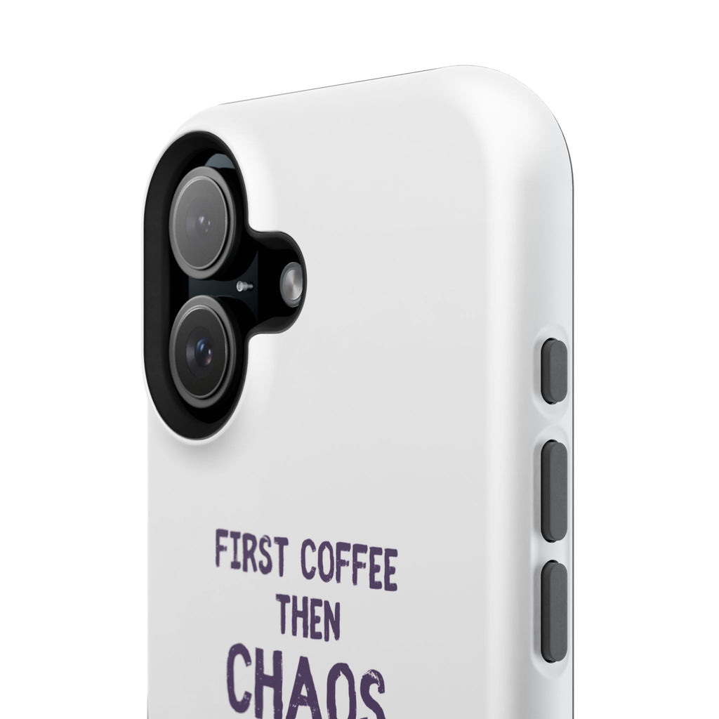 Impact-Resistant Phone Case — "First Coffee Then Chaos" Cute Lizard Coffee Design