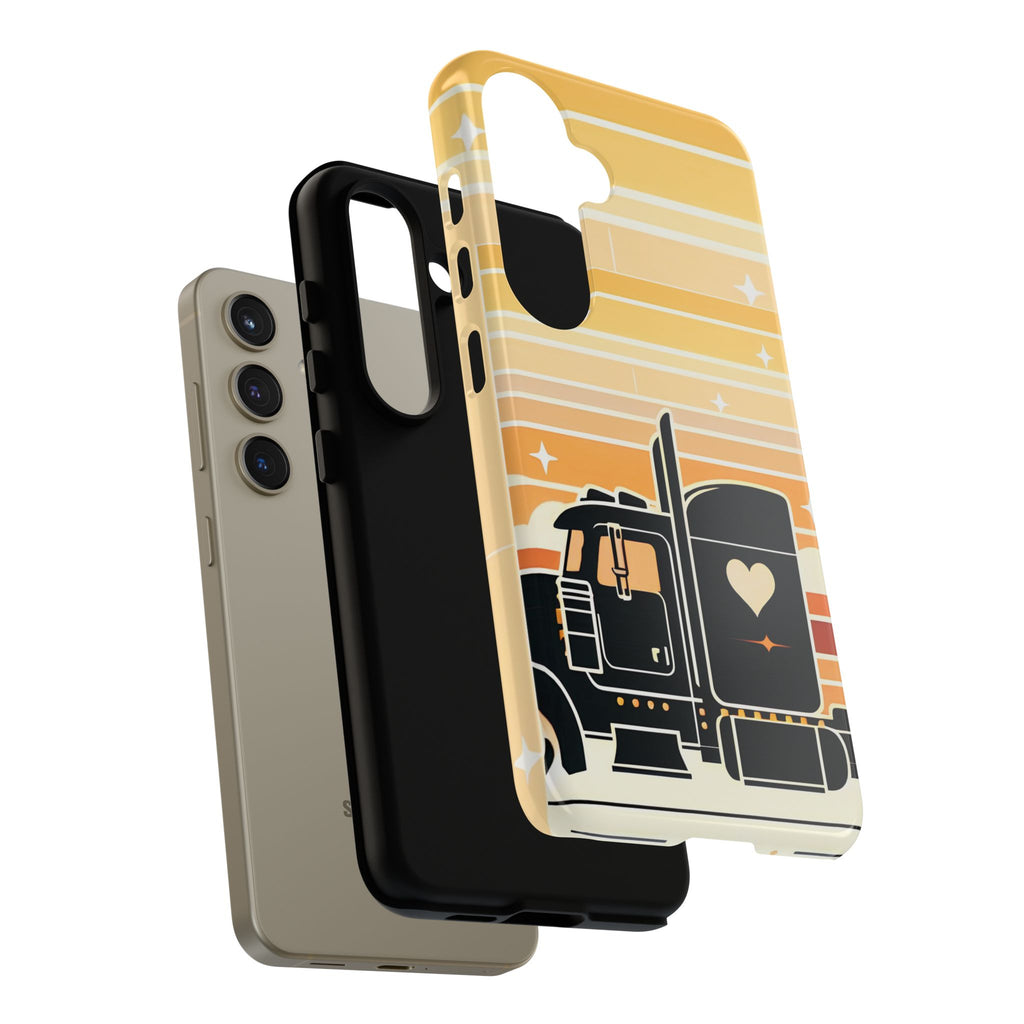 Trucker Heart Phone Case — Retro Semi Truck Protective Phone Cover