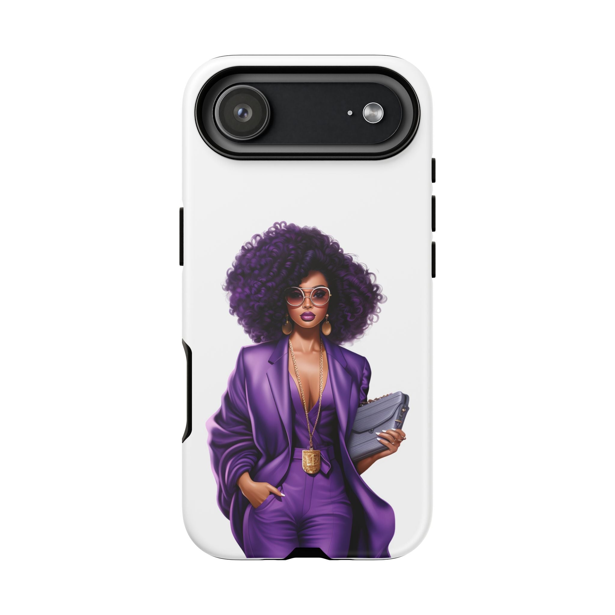 Purple Power Woman Phone Case — Afro Chic Businesswoman Protective Phone Cover