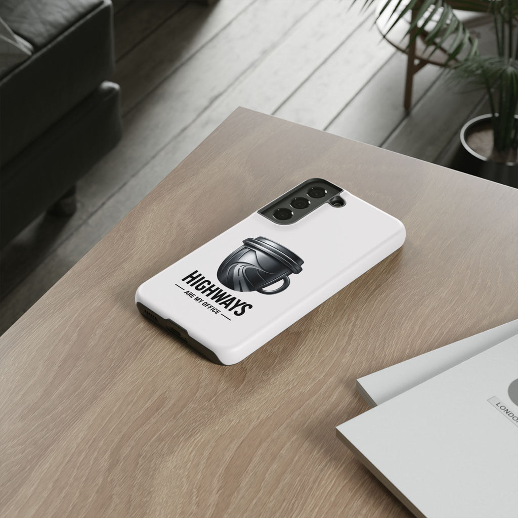 Hard Shell Phone Case — “Highways Are My Office” Travel Coffee Design