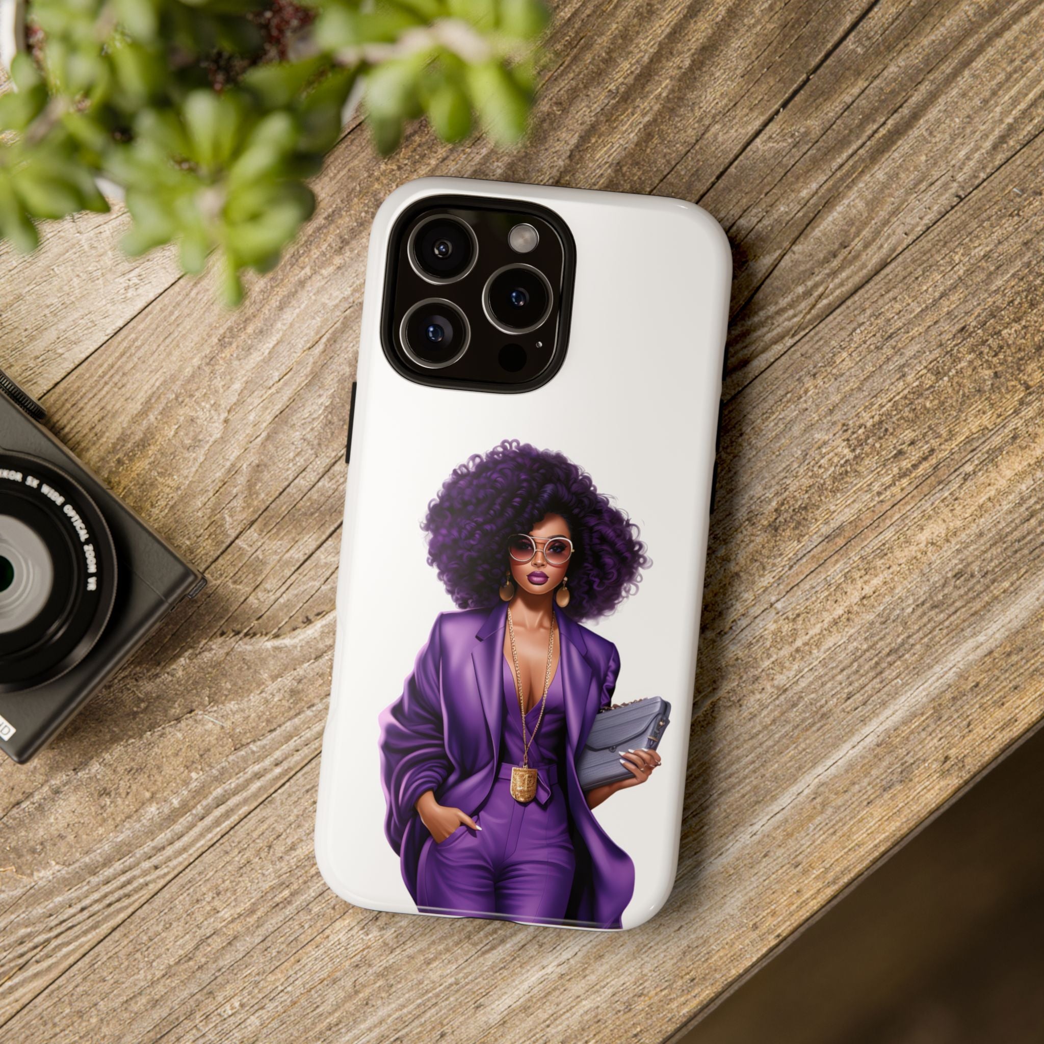 Purple Power Woman Phone Case — Afro Chic Businesswoman Protective Phone Cover