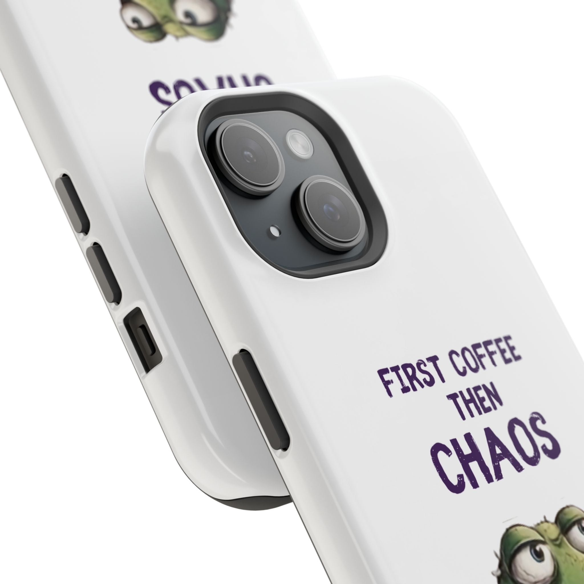 Impact-Resistant Phone Case — "First Coffee Then Chaos" Cute Lizard Coffee Design