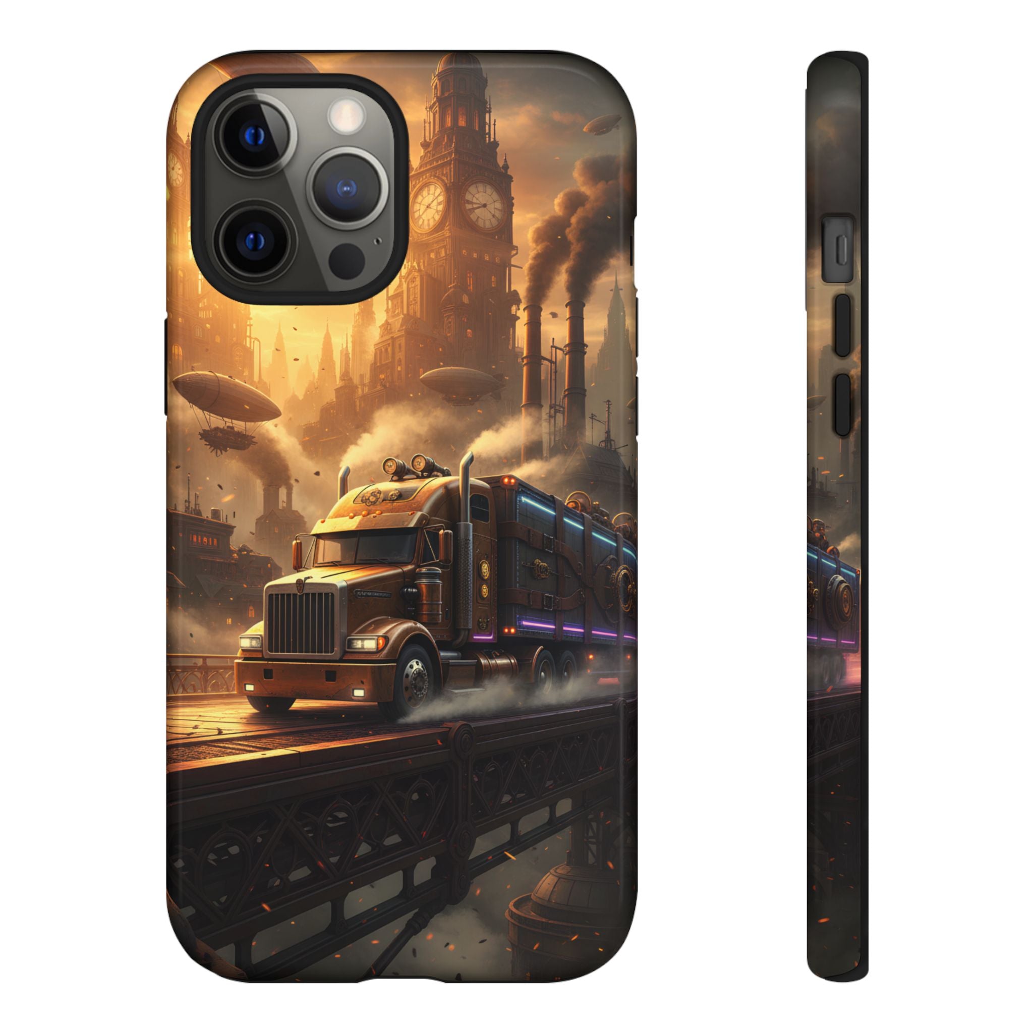 Steampunk Freightliner Phone Case — Rugged Trucking Cityscape iPhone Cover