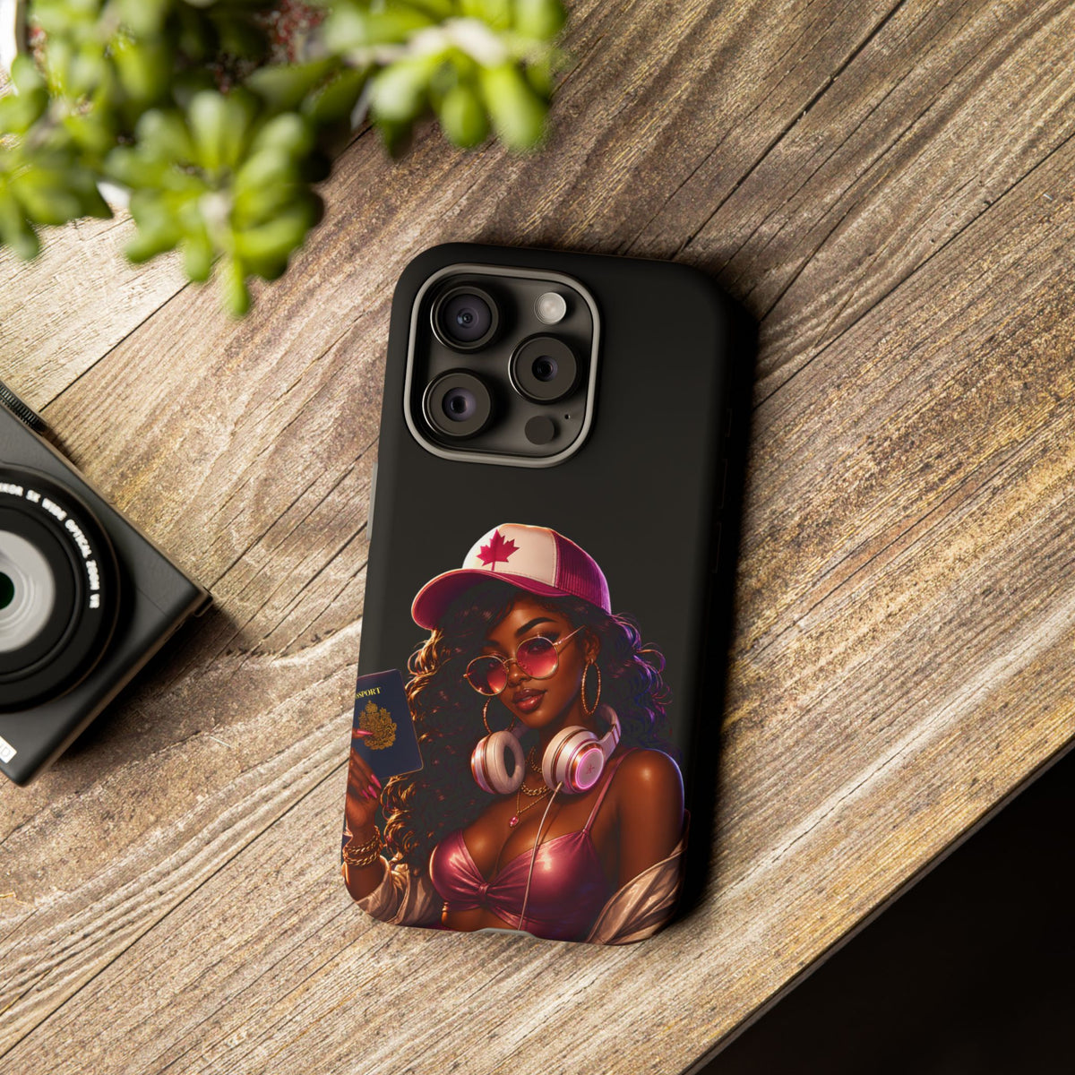 Phone Case - Cool Urban Woman with Headphones & Maple Hat