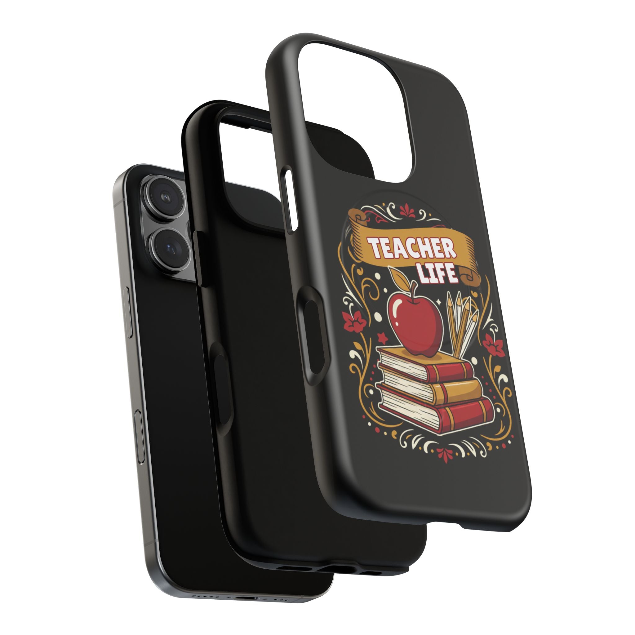 Teacher Life Phone Case - Tough Magnetic Protective Cover with Apple & Books Design