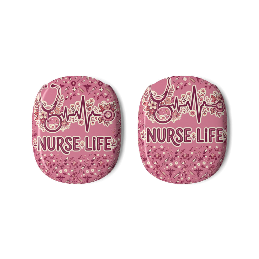 Nurse Life Pink Floral AirPod Max — Stethoscope & EKG Design