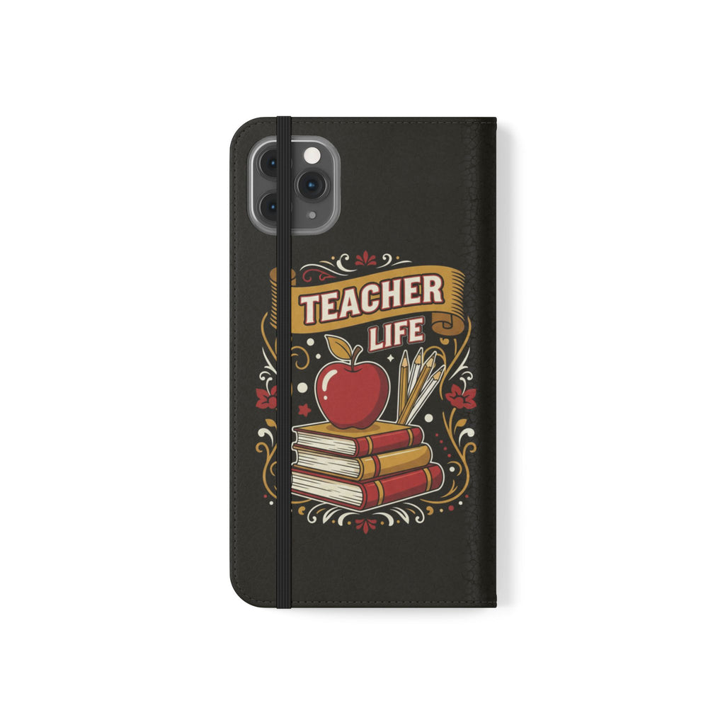 Teacher Life Flip Phone Case – Wallet Folio with Apple & Books Design