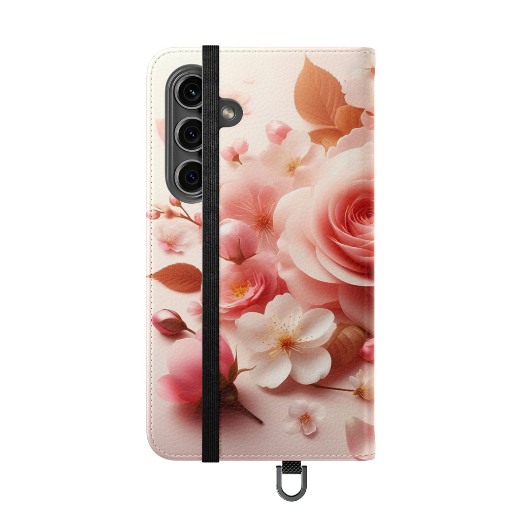 Floral Rose Flip Case — Pink Blossom Wallet Phone Cover