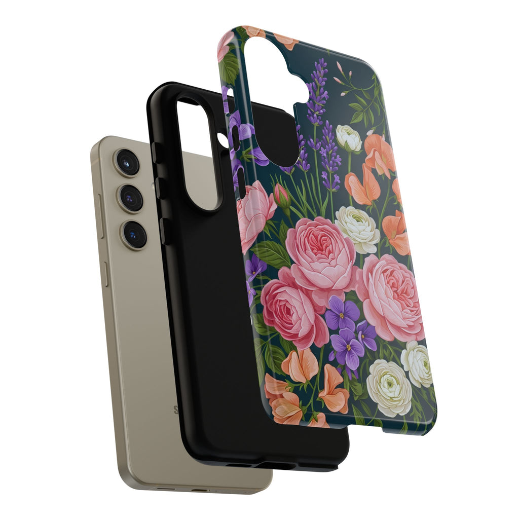 Floral Bouquet Phone Case — Vintage Roses & Lavender Protective Cover