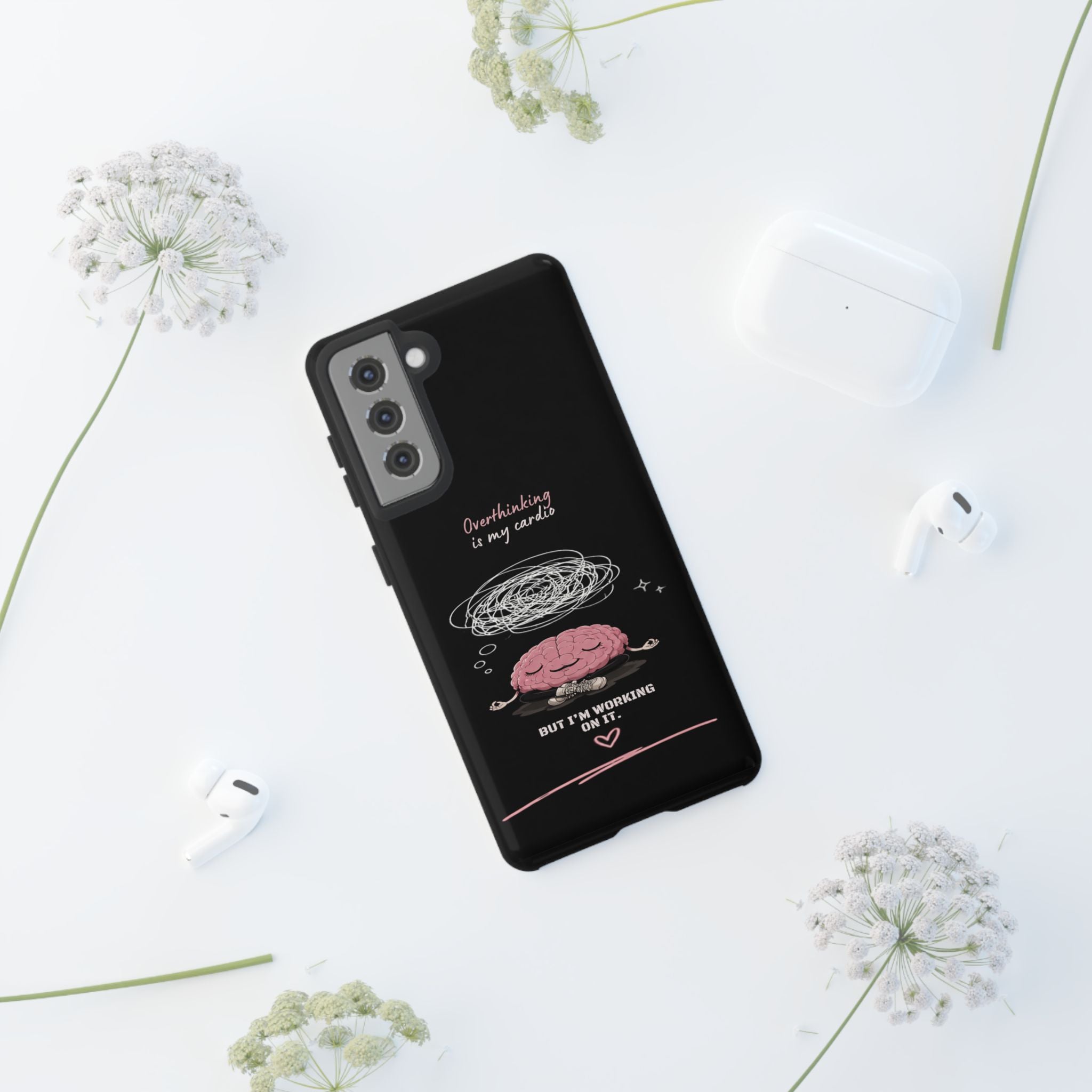Phone Case — "Overthinking Is My Cardio" Cute Meditating Brain Protective Case