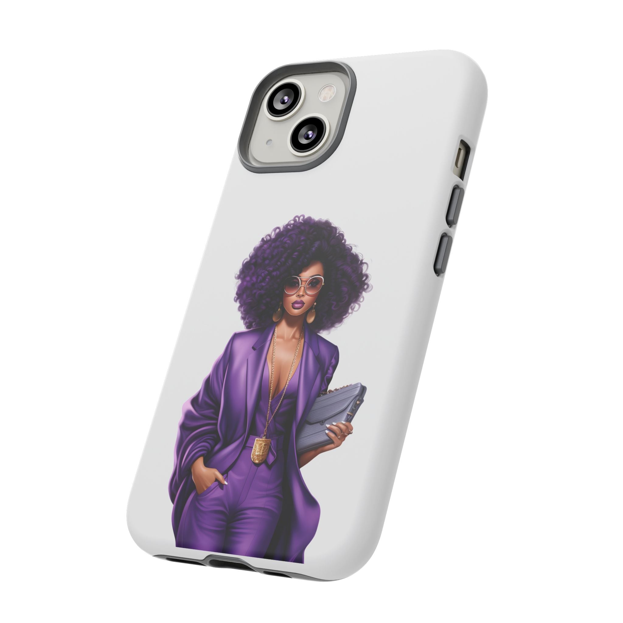 Purple Power Woman Phone Case — Afro Chic Businesswoman Protective Phone Cover