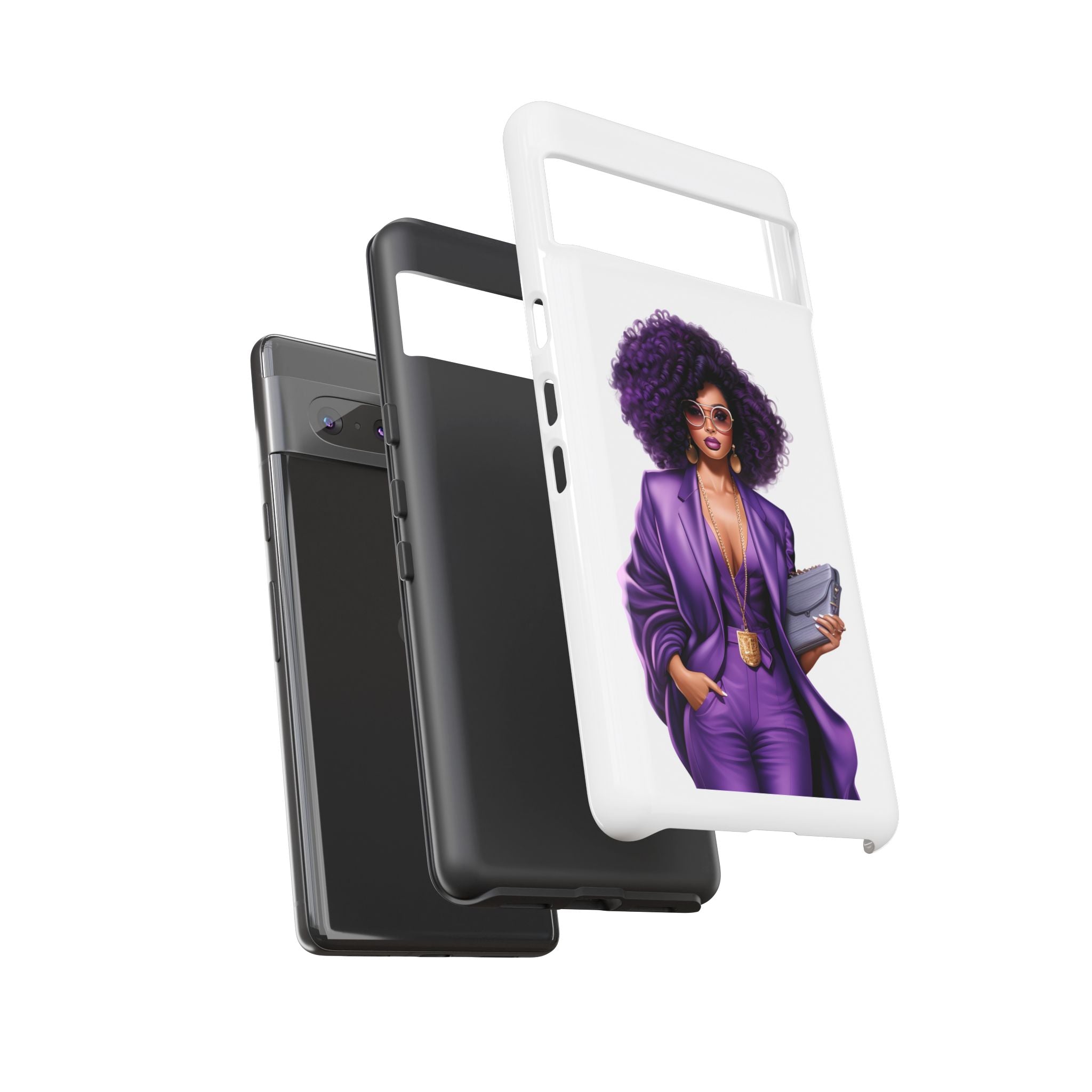 Purple Power Woman Phone Case — Afro Chic Businesswoman Protective Phone Cover