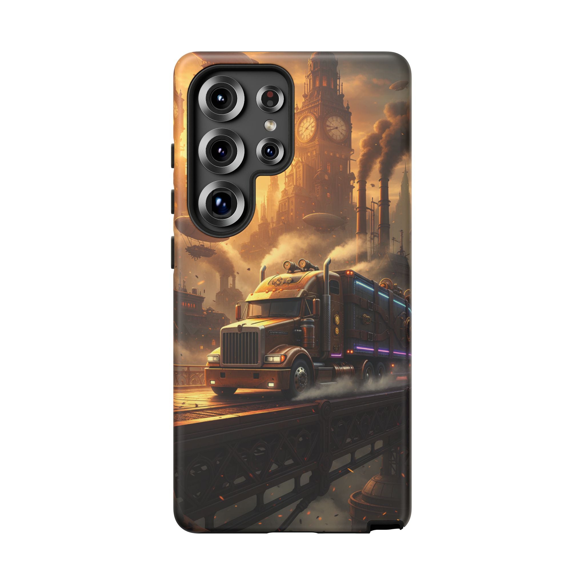 Steampunk Freightliner Phone Case — Rugged Trucking Cityscape iPhone Cover