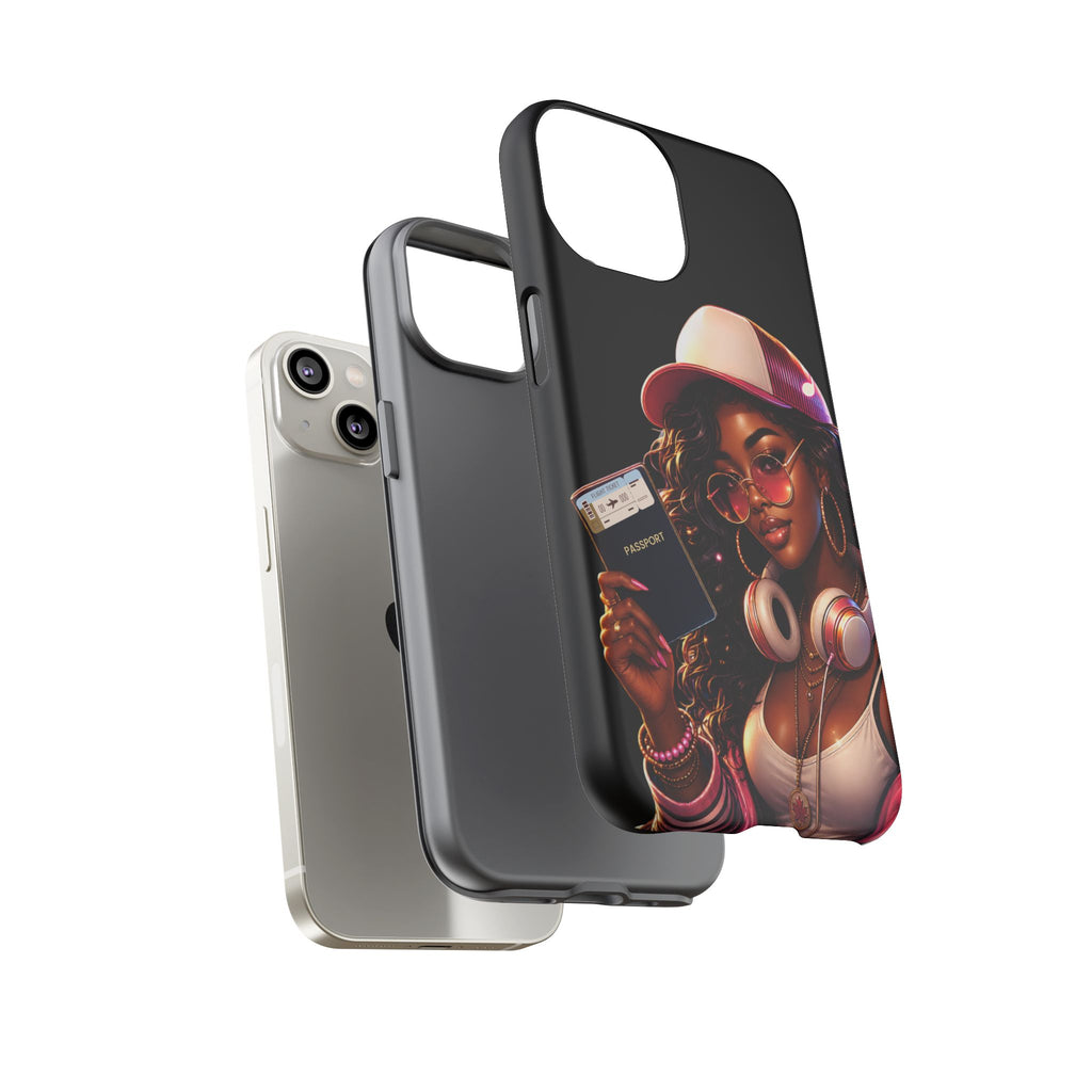 Tough Case – Stylized Urban Girl Phone Case with Headphones & Passport