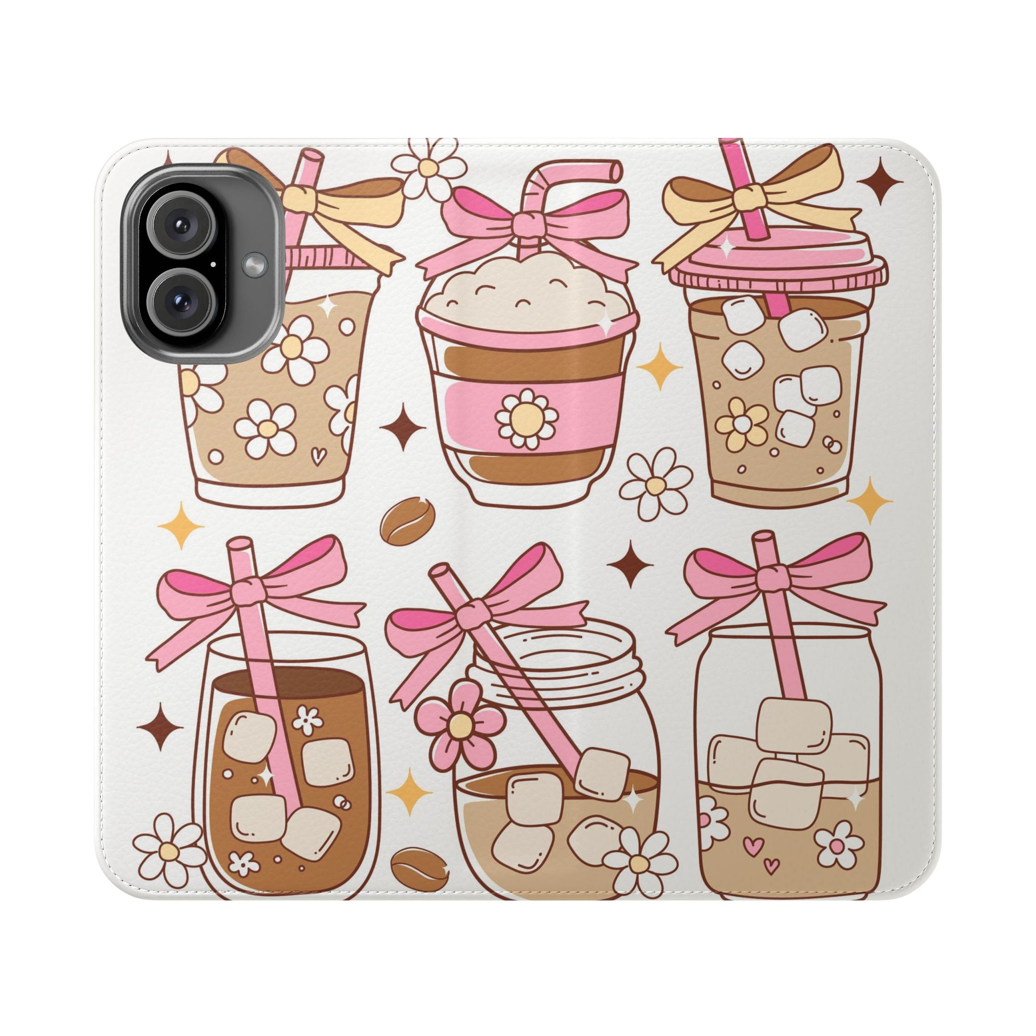 Cute Coffee & Latte Flip Phone Case – Cozy Boba & Dessert Wallet Cover