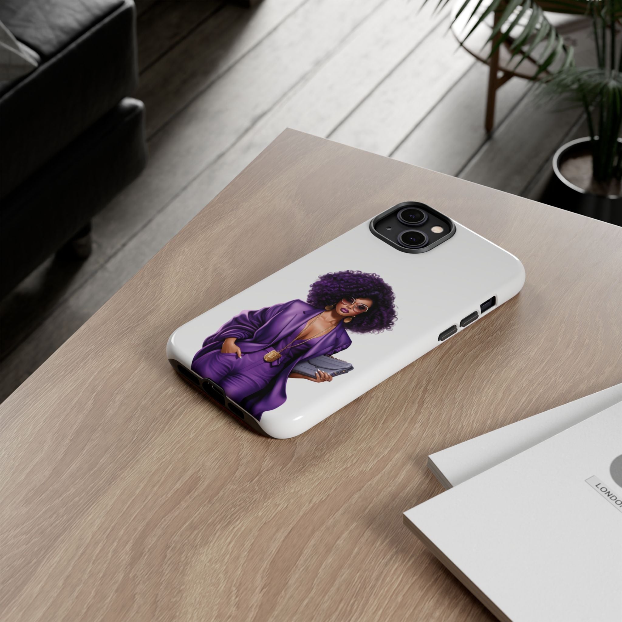 Purple Power Woman Phone Case — Afro Chic Businesswoman Protective Phone Cover