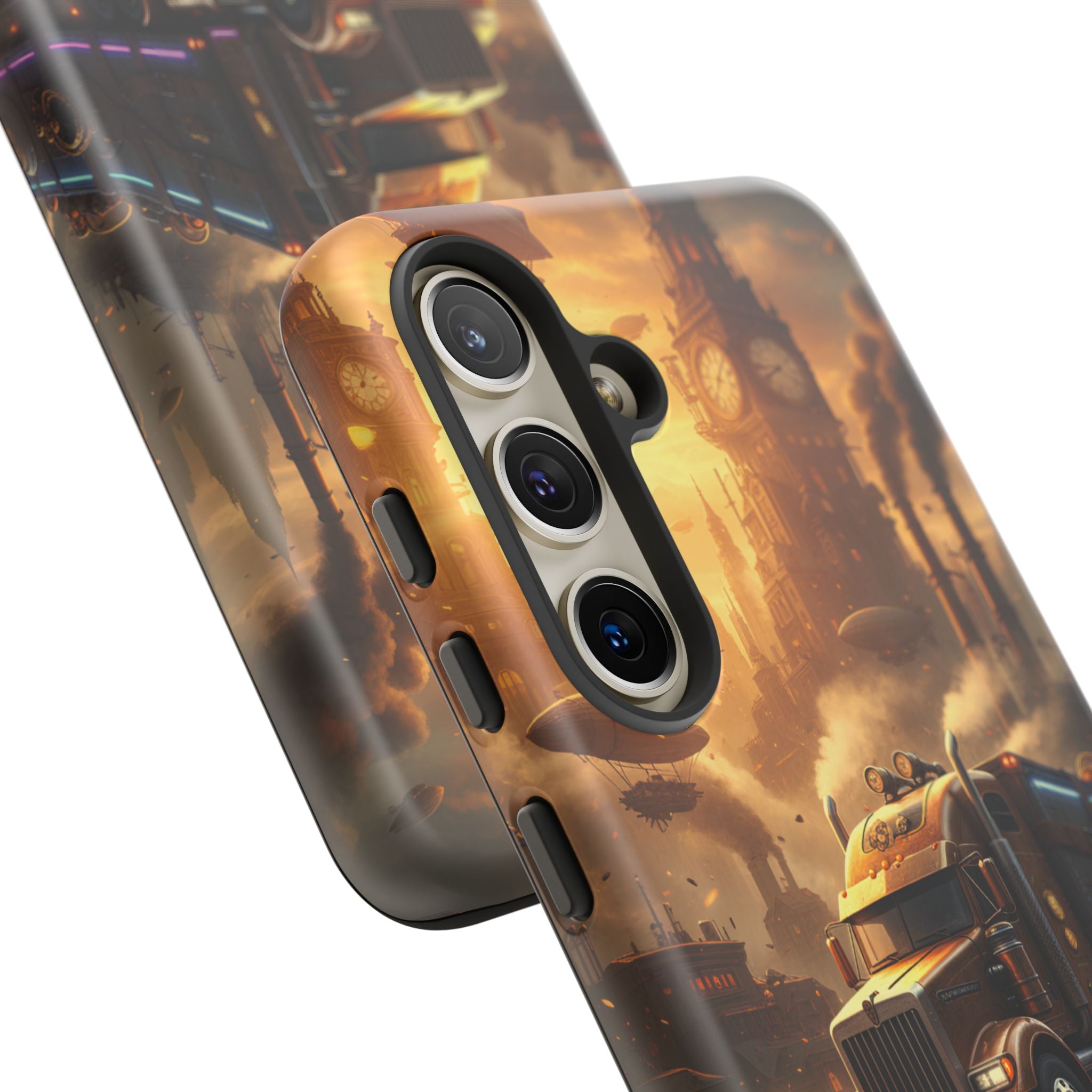 Steampunk Freightliner Phone Case — Rugged Trucking Cityscape iPhone Cover
