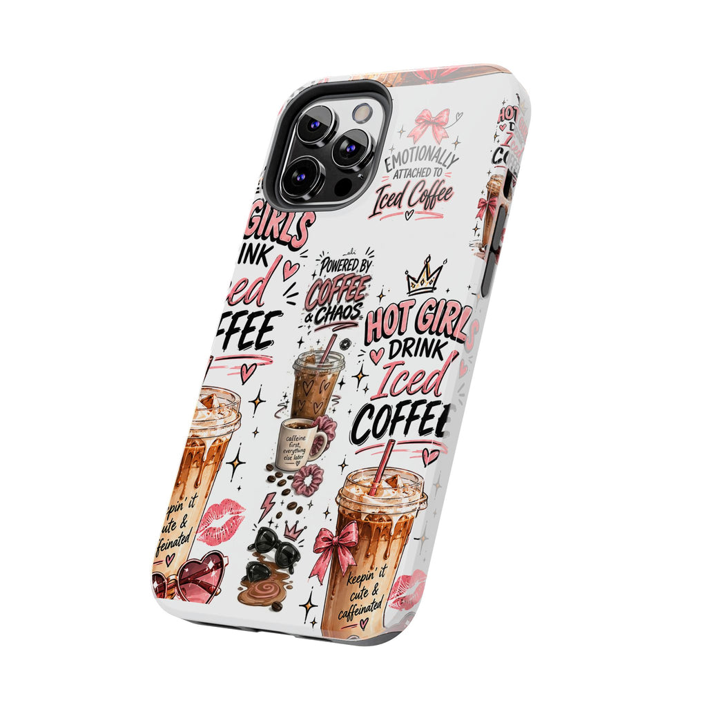 Iced Coffee Pattern Phone Case – "Powered by Coffee & Chaos" Tough Protective Case