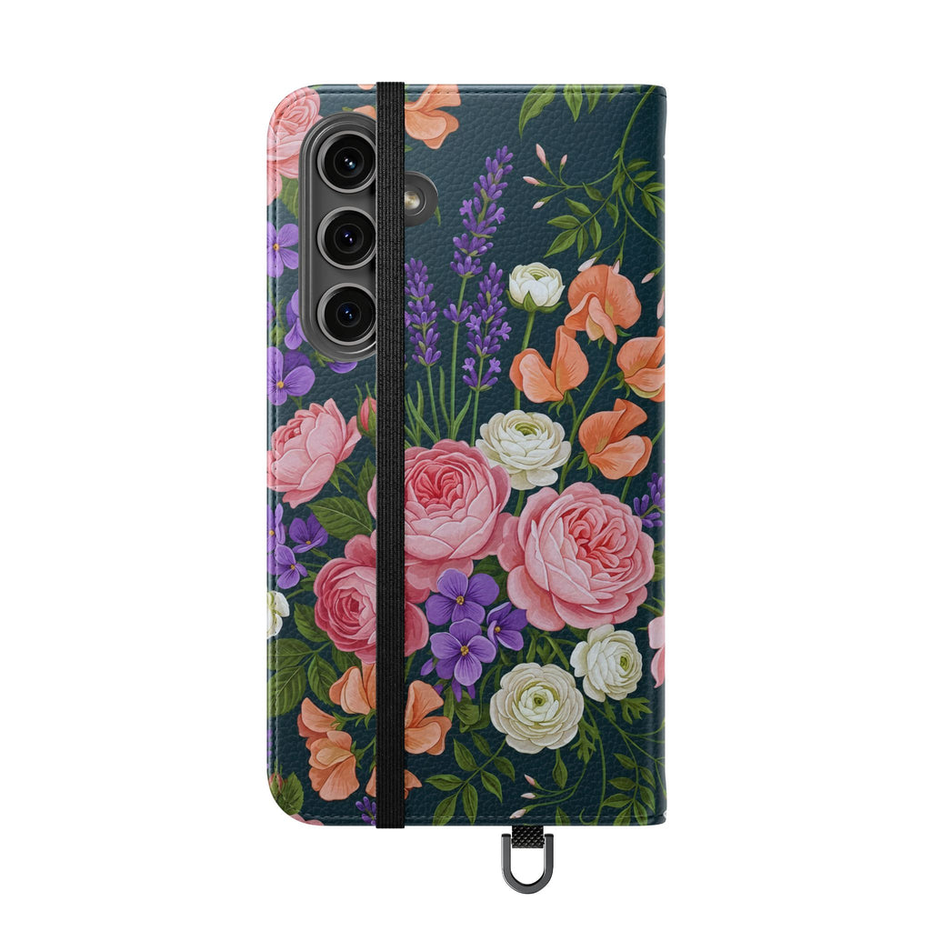 Floral Flip Phone Case -Wallet Cover with Card Slots