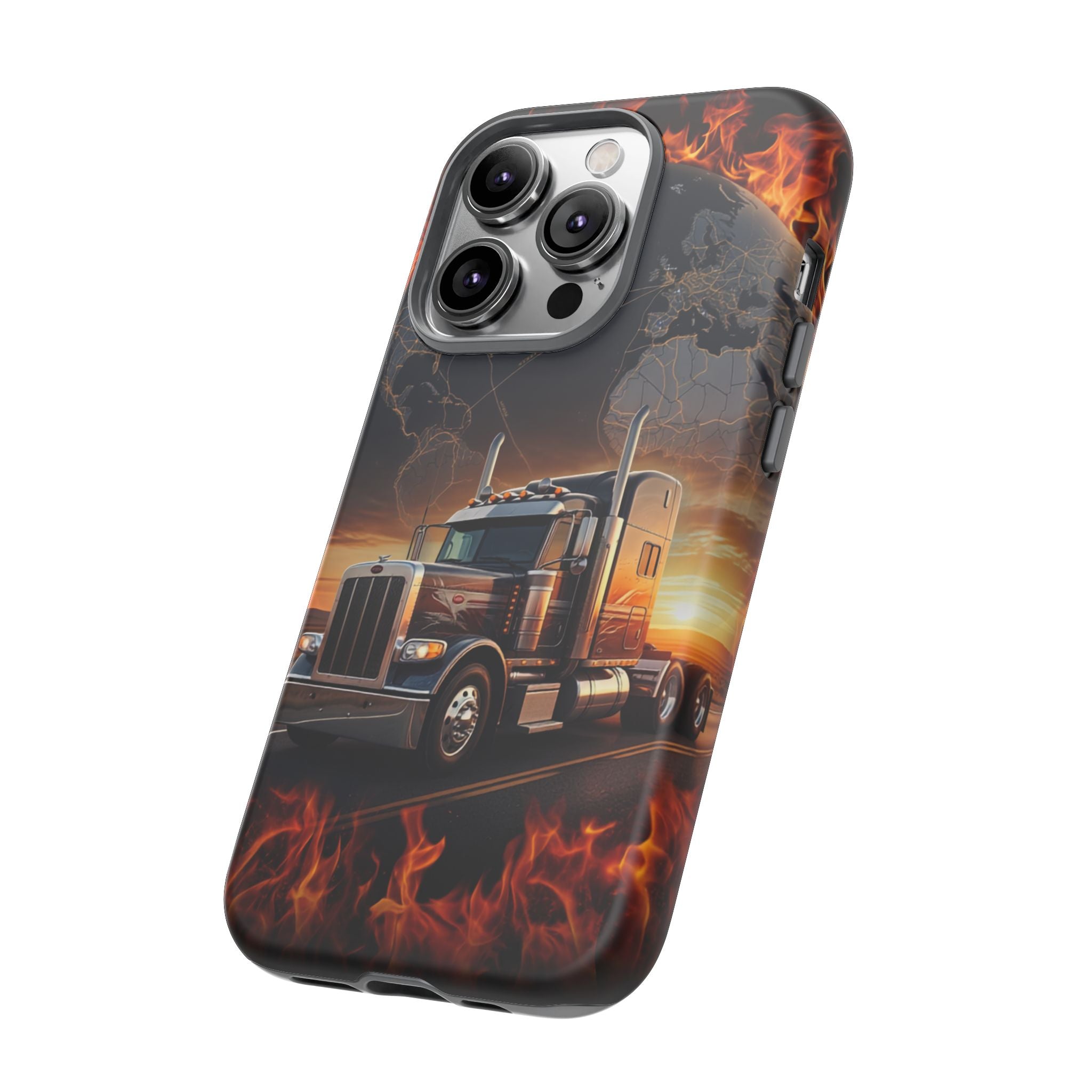 Truck Flames Phone Case — Bold Semi-Truck Globe Design