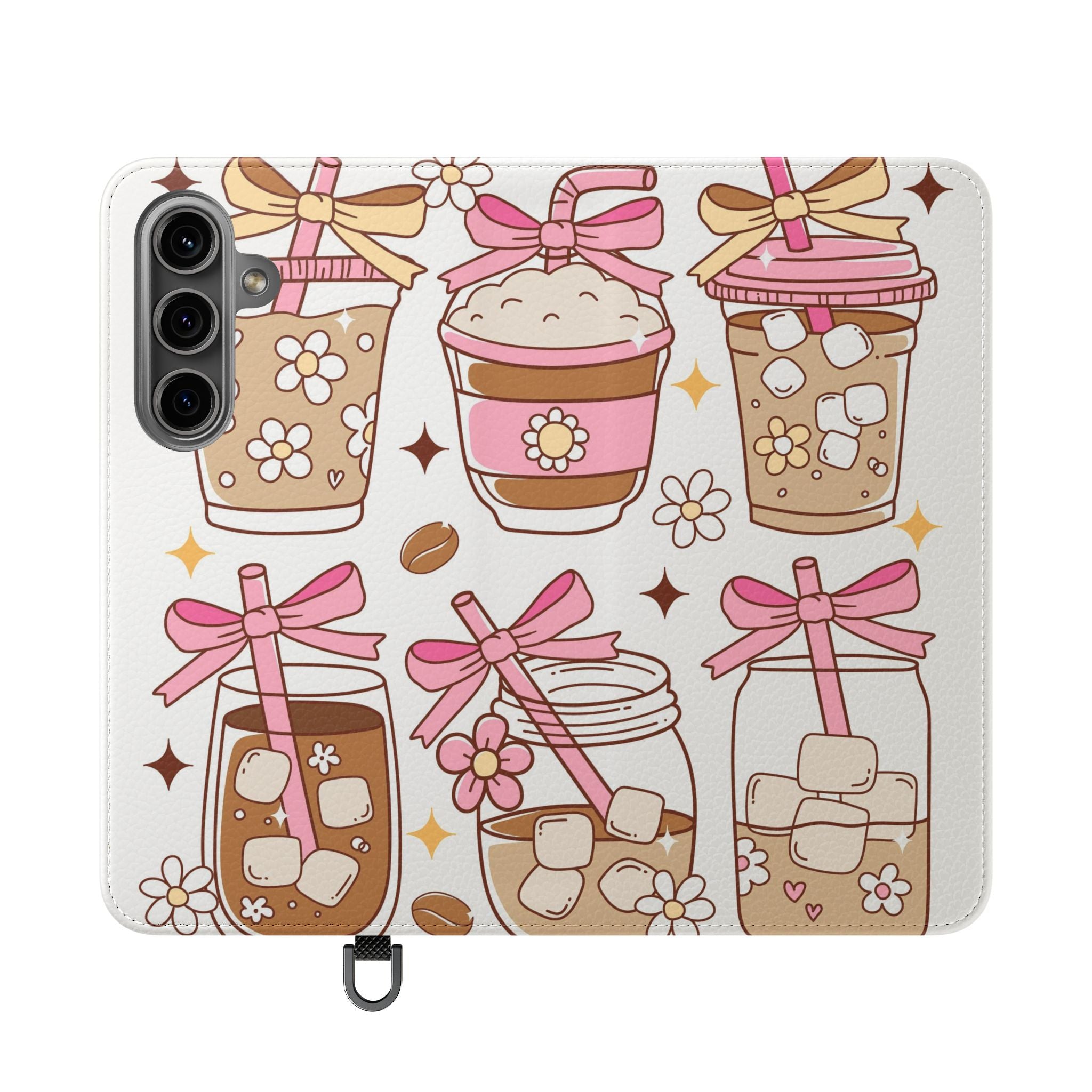 Cute Coffee & Latte Flip Phone Case – Cozy Boba & Dessert Wallet Cover