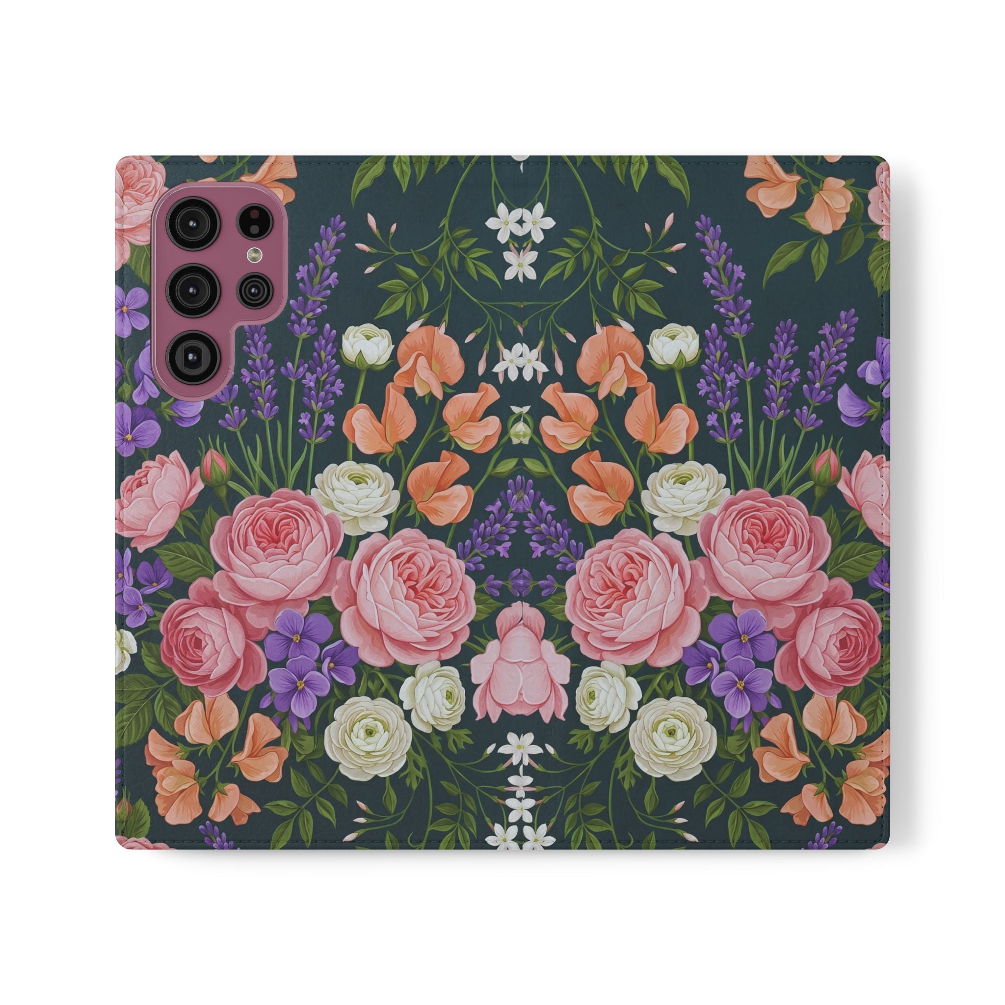 Floral Flip Phone Case -Wallet Cover with Card Slots