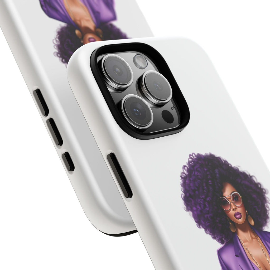 Purple Power Woman Phone Case — Afro Chic Businesswoman Protective Phone Cover