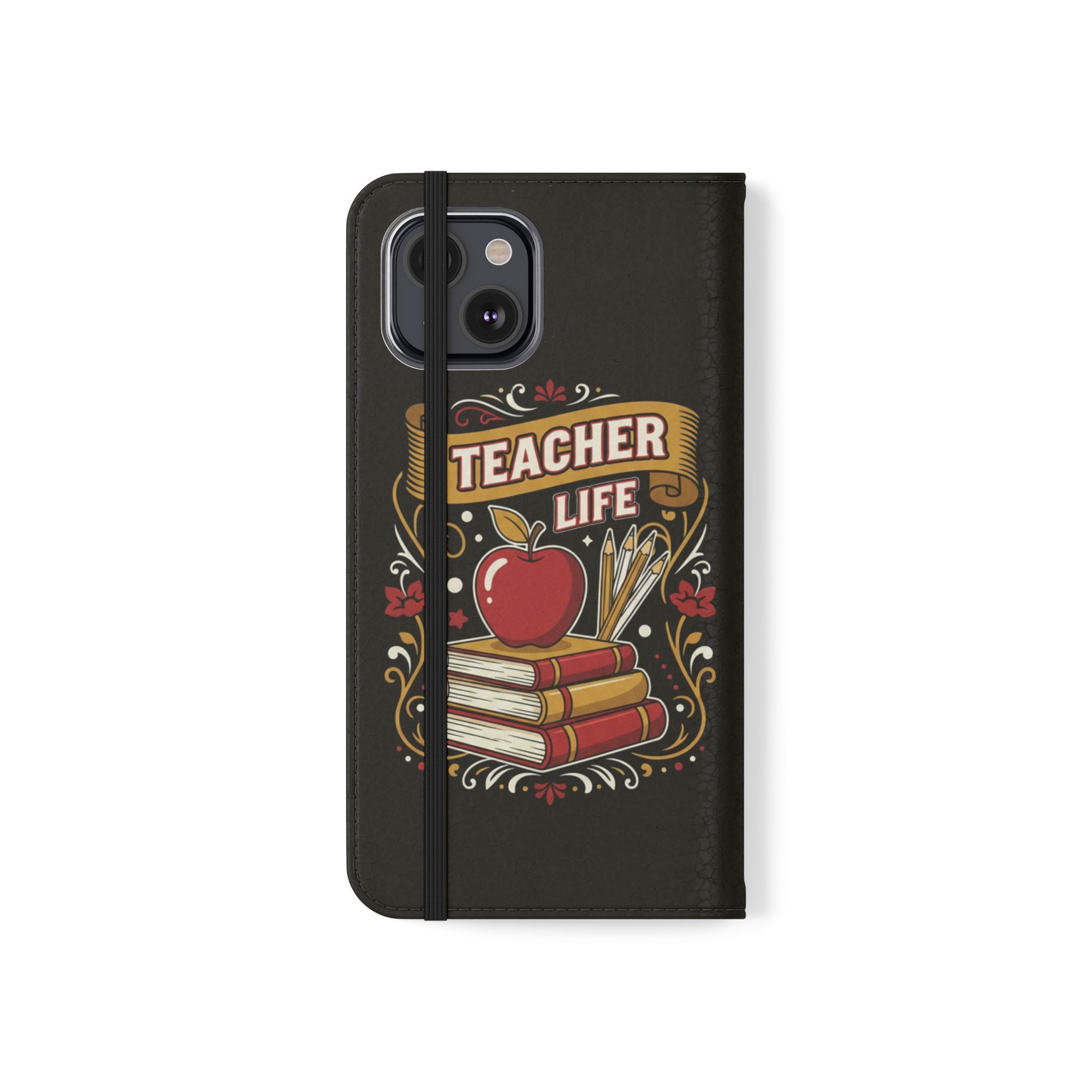 Teacher Life Flip Phone Case – Wallet Folio with Apple & Books Design