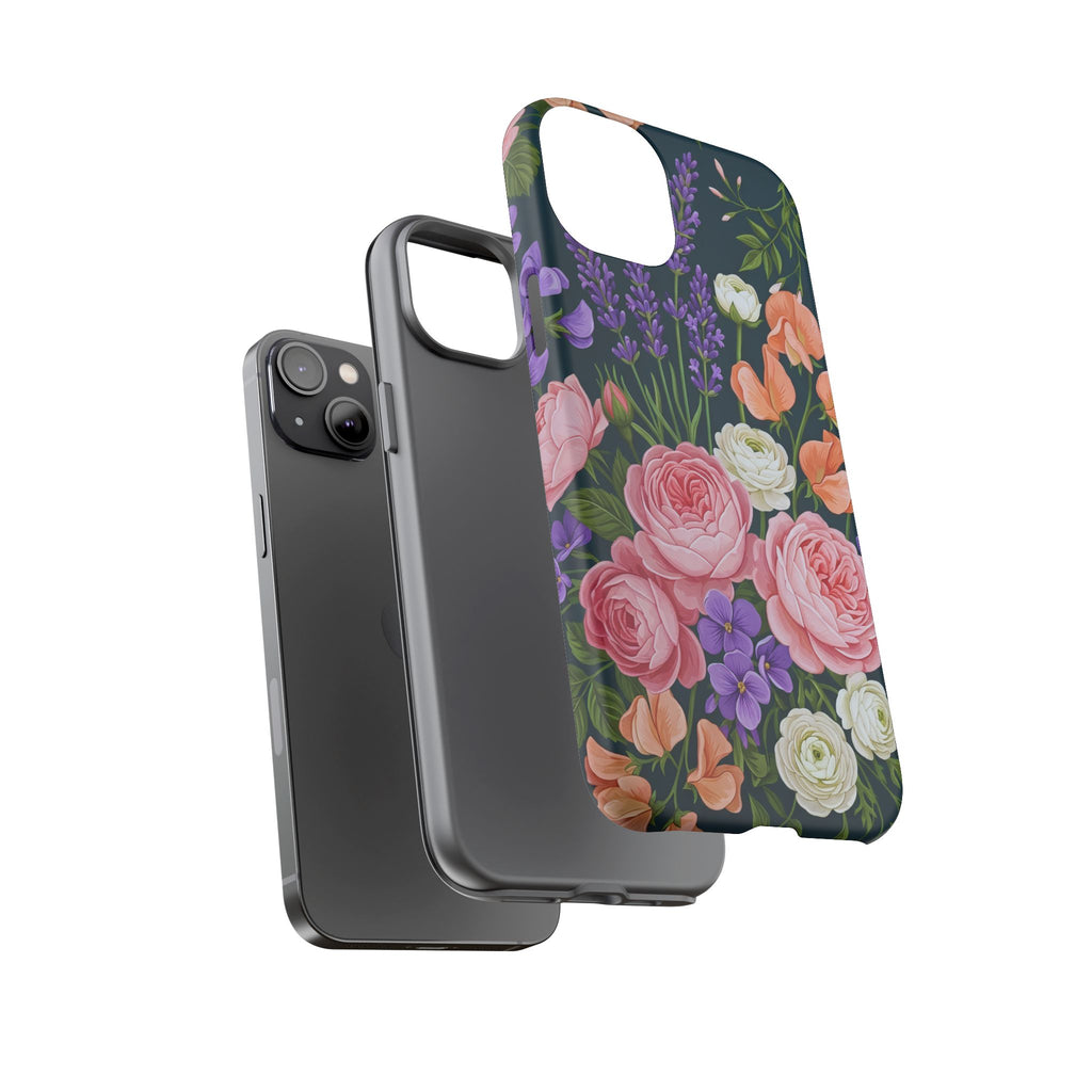 Floral Bouquet Phone Case — Vintage Roses & Lavender Protective Cover