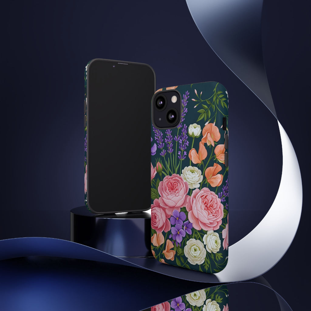 Floral Bouquet Phone Case — Vintage Roses & Lavender Protective Cover