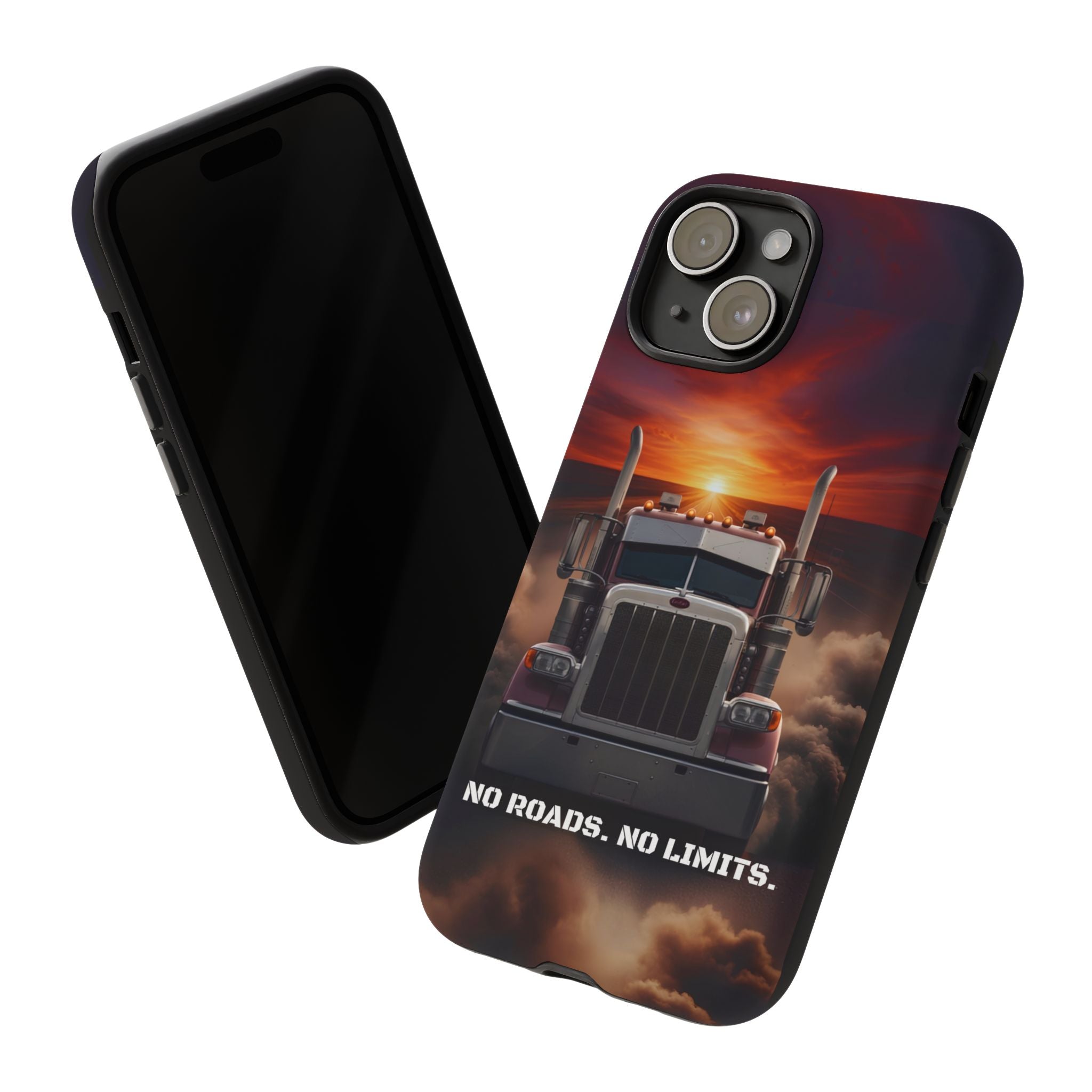 Truck Phone Case — "No Roads. No Limits." Sunset Semi Truck Protective Case