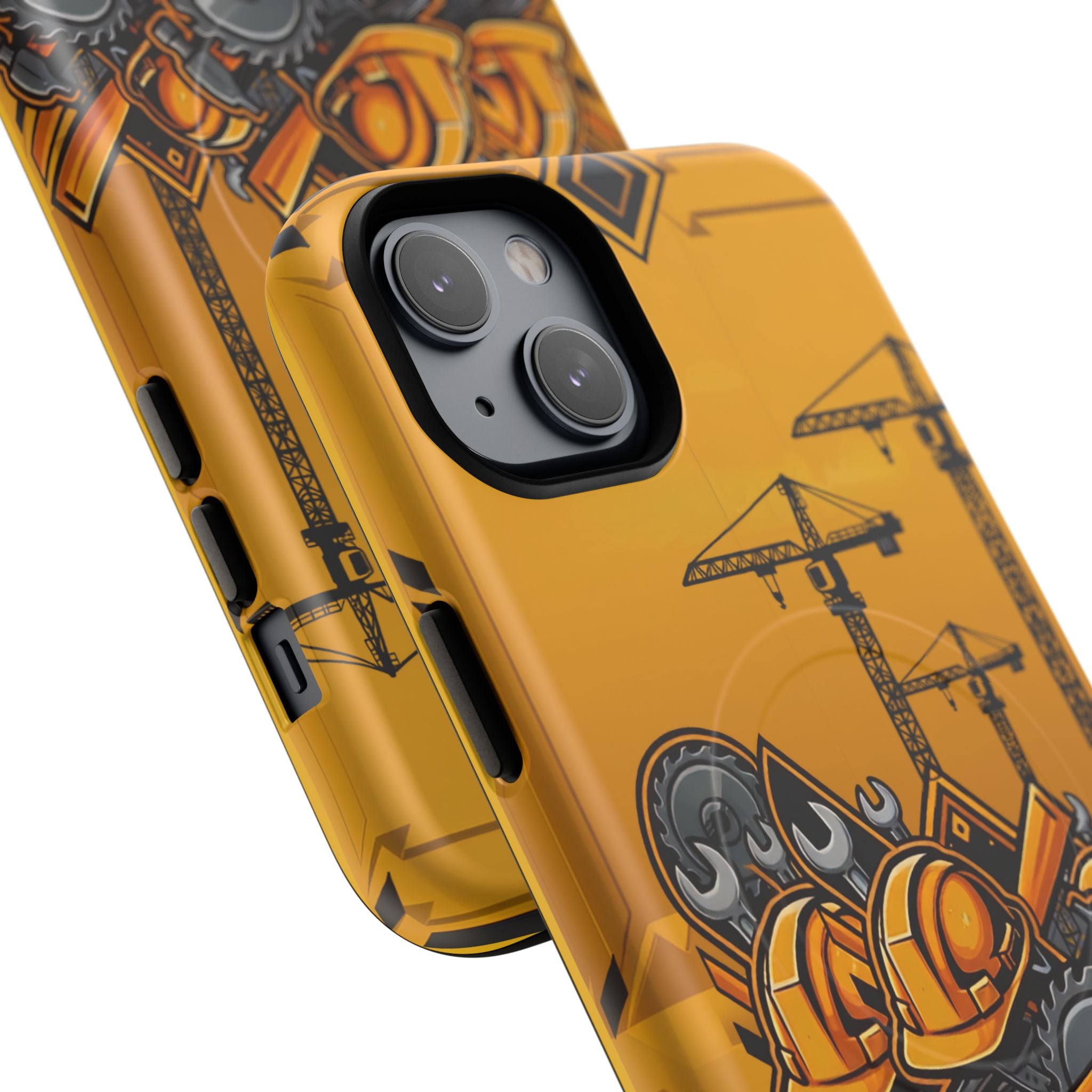 Construction Gear Tough Magnetic Phone Case — Worker Helmet & Tools Design