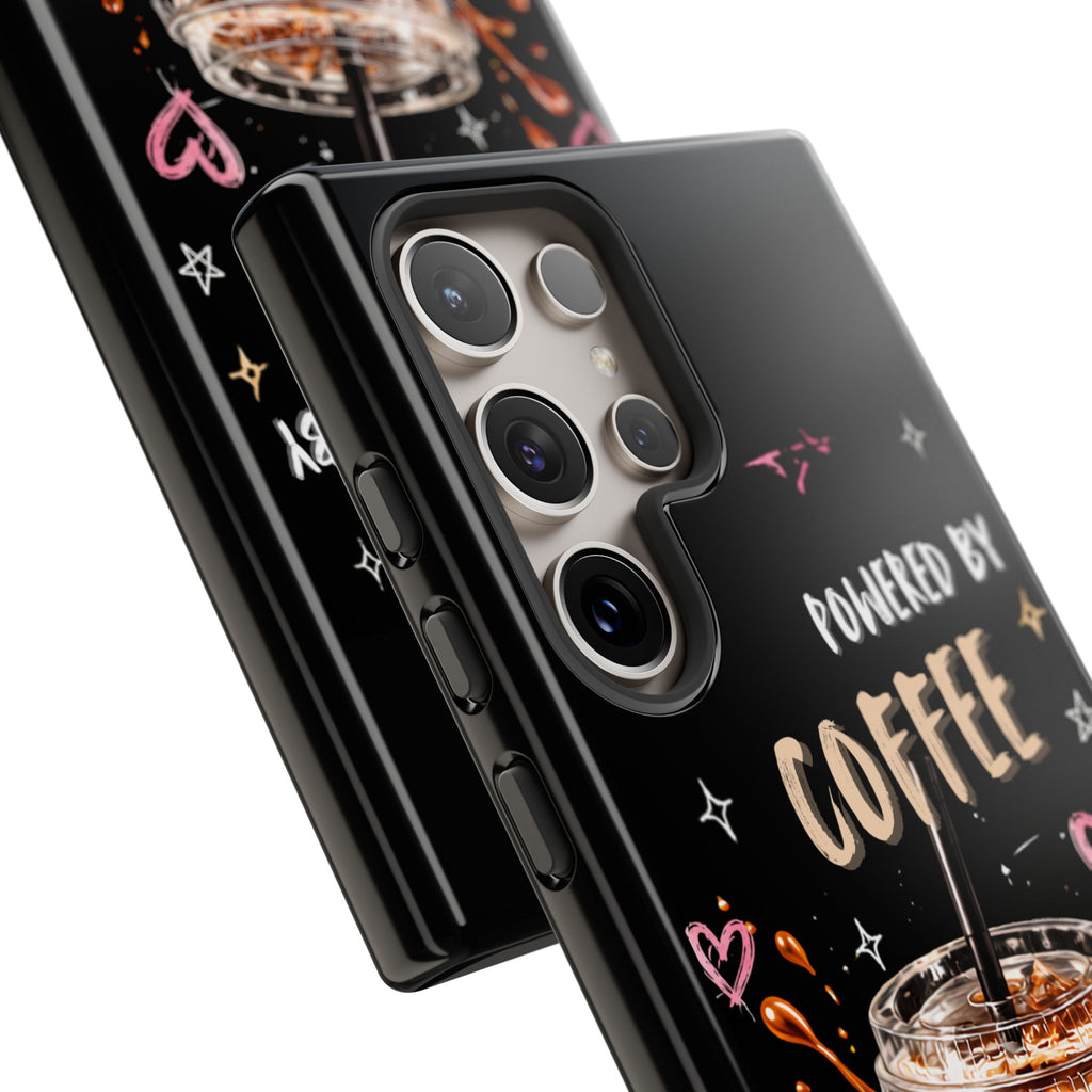 Phone Case — "Powered by Coffee & Chaos" Iced Coffee Protective Cover