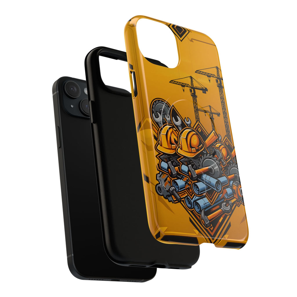 Construction Gear Tough Magnetic Phone Case — Worker Helmet & Tools Design
