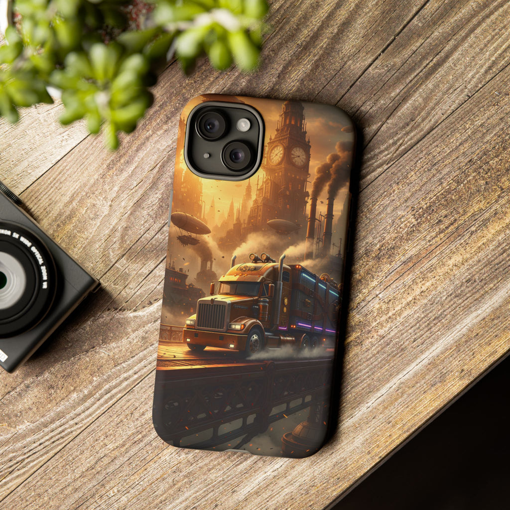 Steampunk Freightliner Phone Case — Rugged Trucking Cityscape iPhone Cover