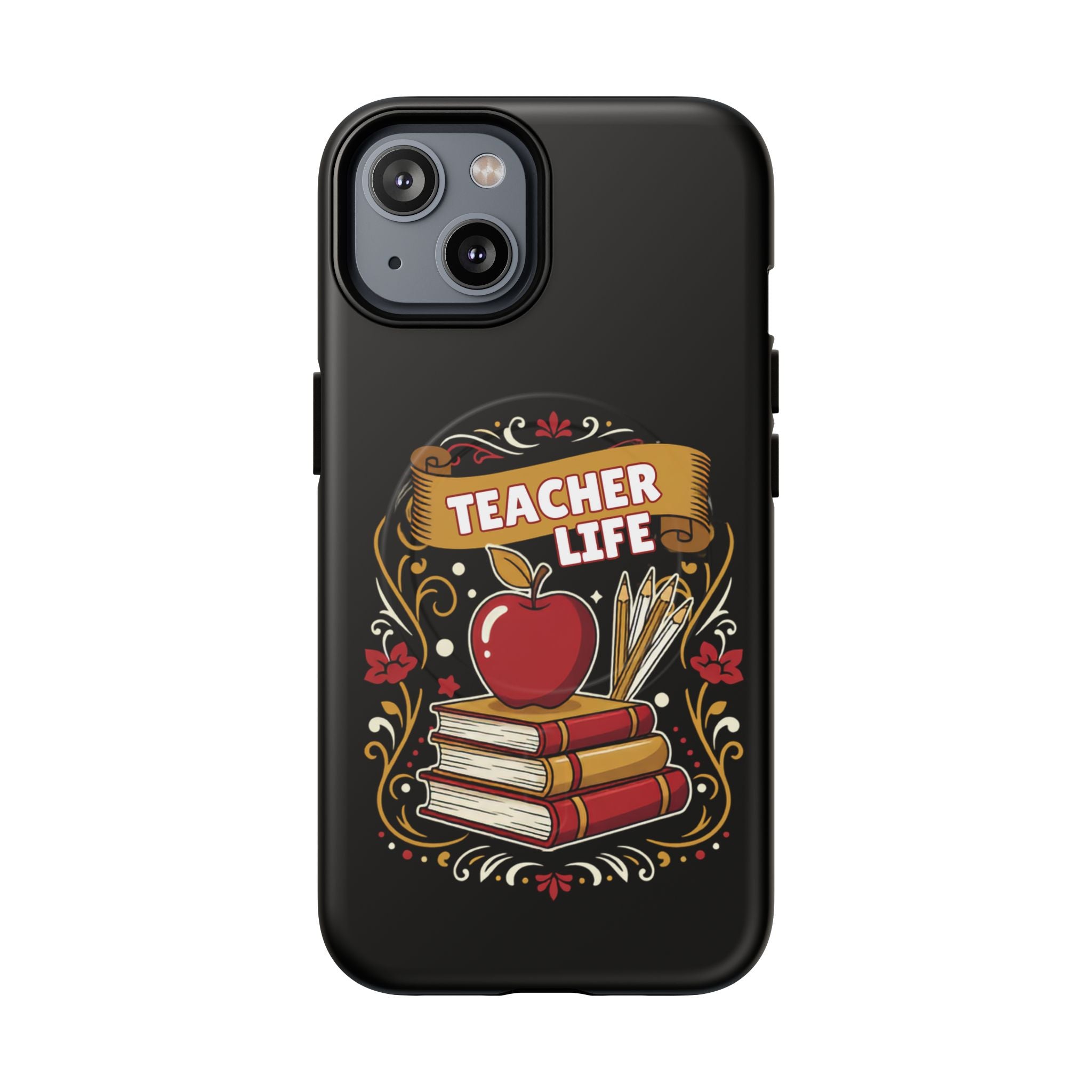Teacher Life Phone Case - Tough Magnetic Protective Cover with Apple & Books Design
